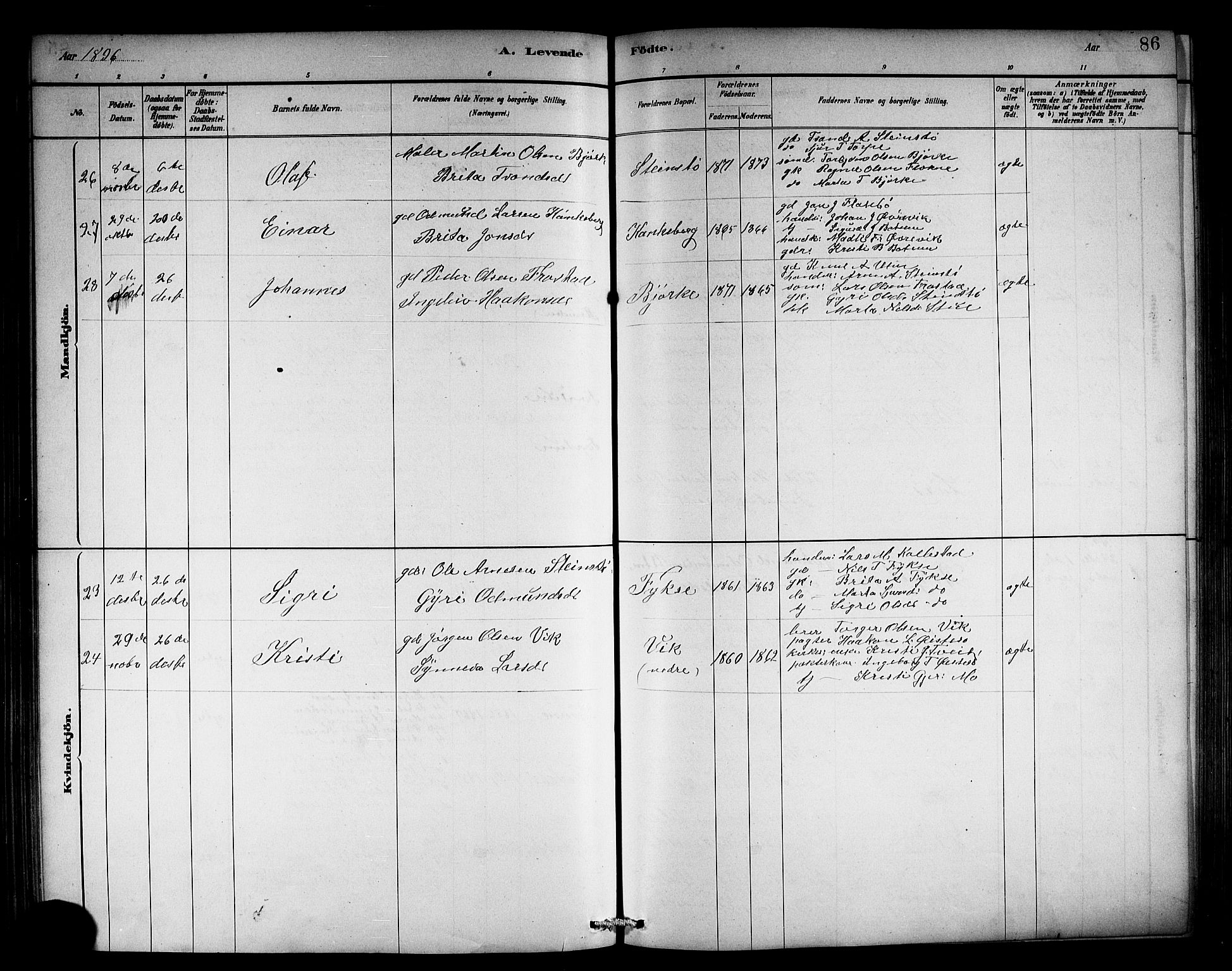 Kvam sokneprestembete, SAB/A-76201/H/Hab: Parish register (copy) no. C 3, 1881-1905, p. 86