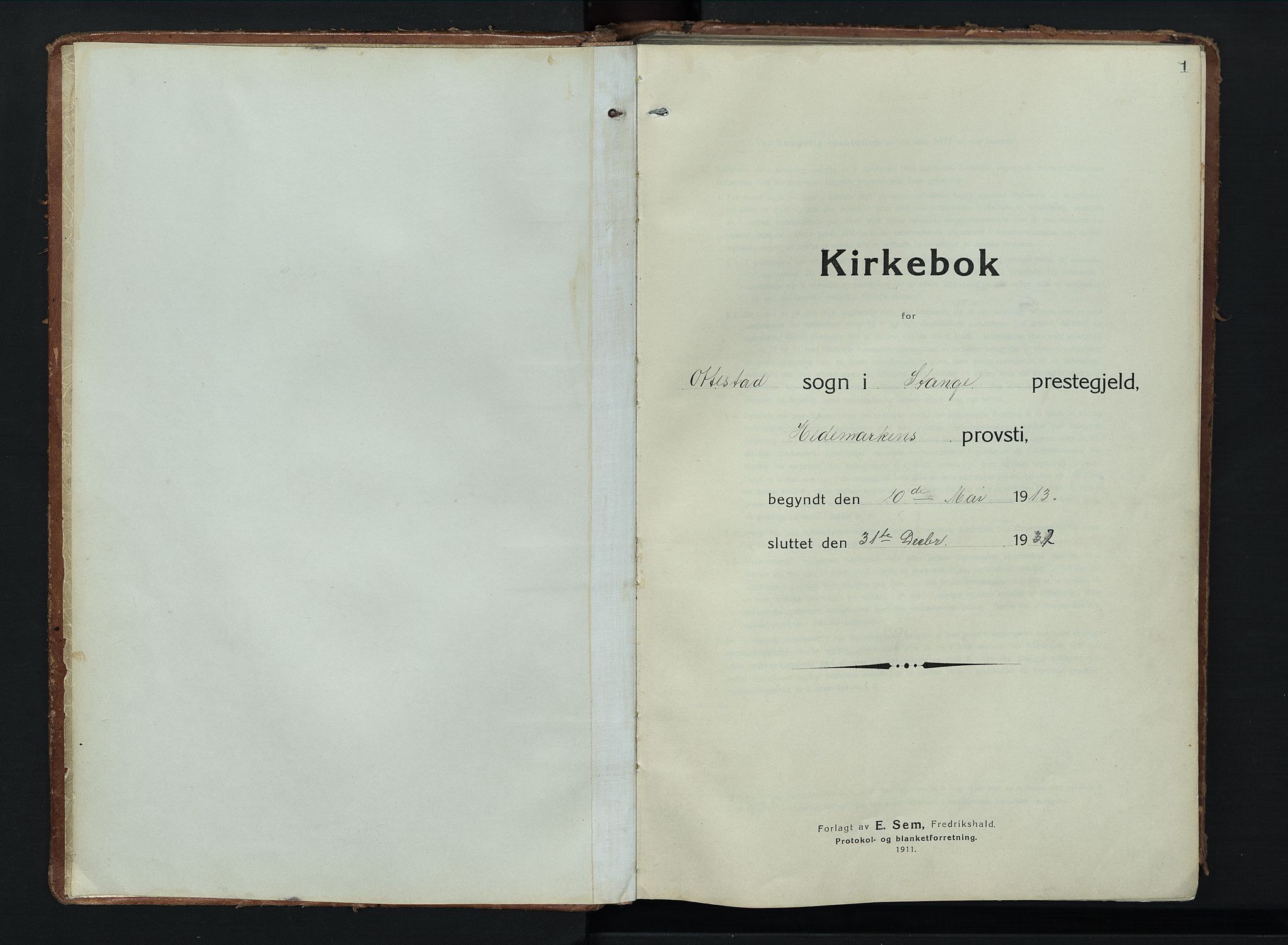 Stange prestekontor, SAH/PREST-002/K/L0028: Parish register (official) no. 28, 1913-1932, p. 1