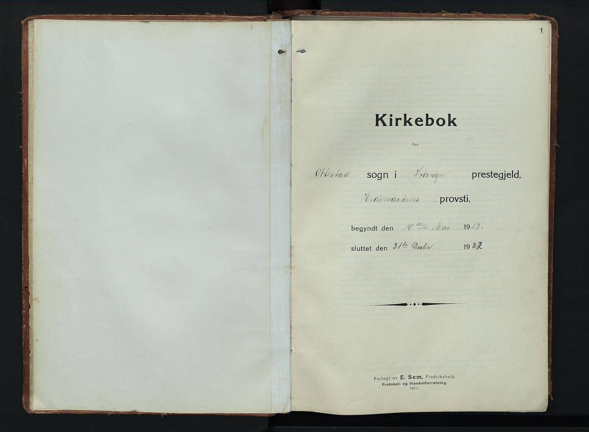 Stange prestekontor, AV/SAH-PREST-002/K/L0028: Parish register (official) no. 28, 1913-1932, p. 1