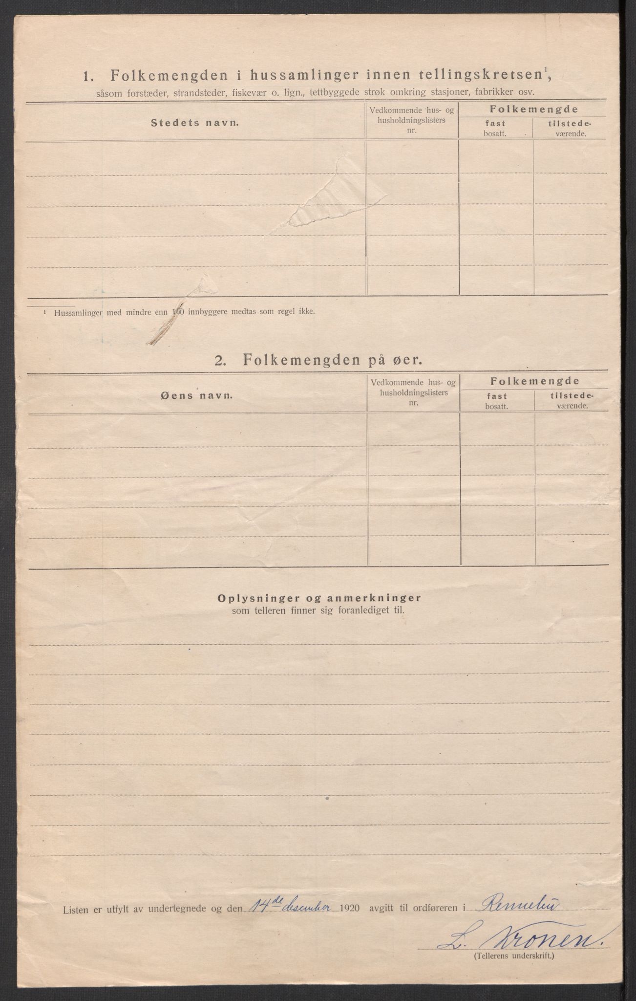 SAT, 1920 census for Rennebu, 1920, p. 11