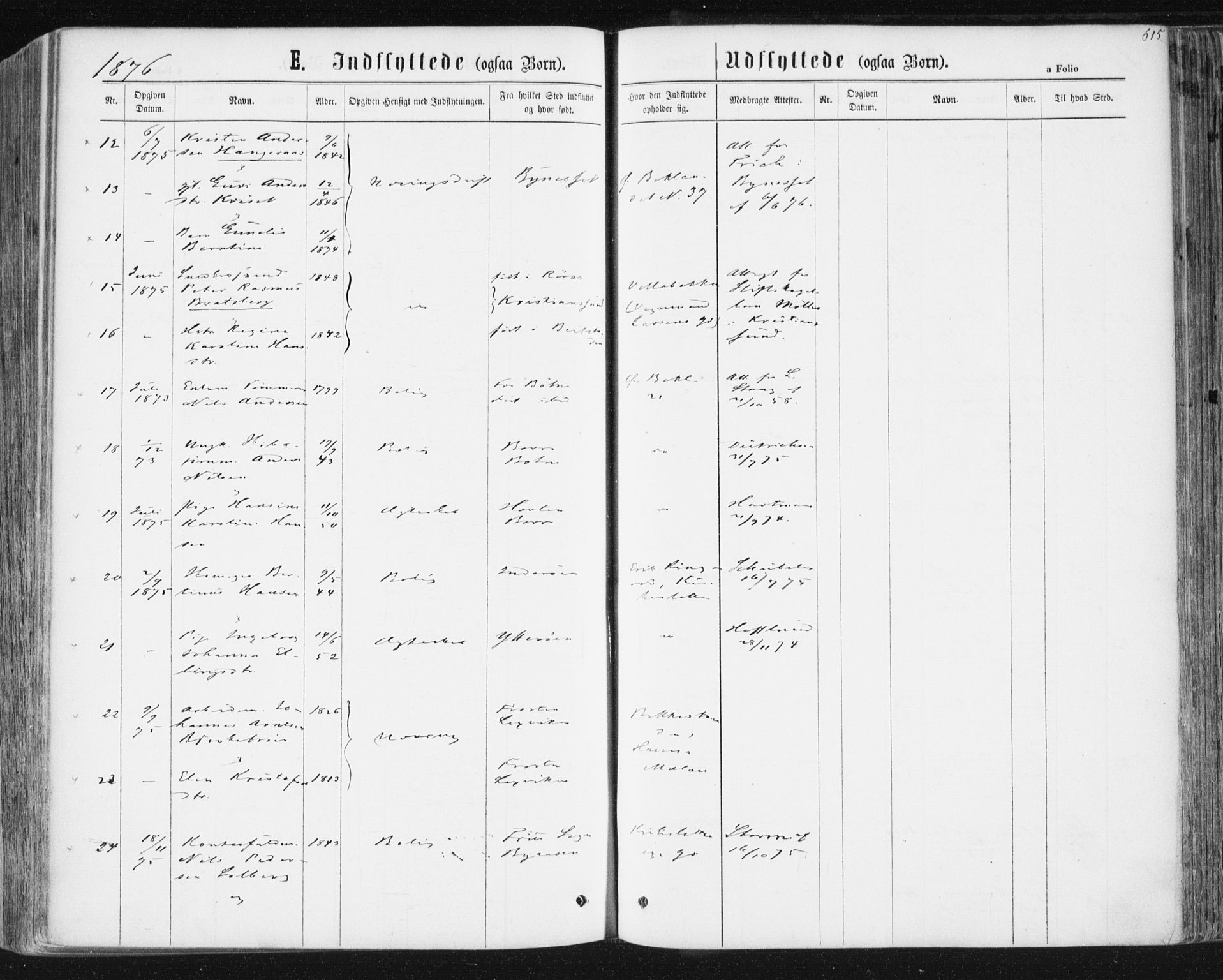 Ministerialprotokoller, klokkerbøker og fødselsregistre - Sør-Trøndelag, AV/SAT-A-1456/604/L0186: Parish register (official) no. 604A07, 1866-1877, p. 615