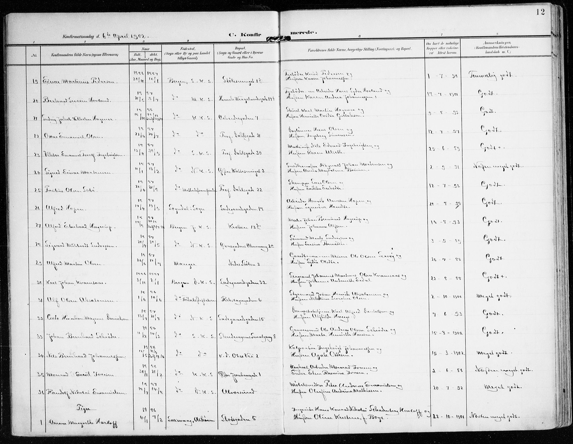 Mariakirken Sokneprestembete, AV/SAB-A-76901/H/Haa/L0014: Parish register (official) no. C 2, 1900-1916, p. 12