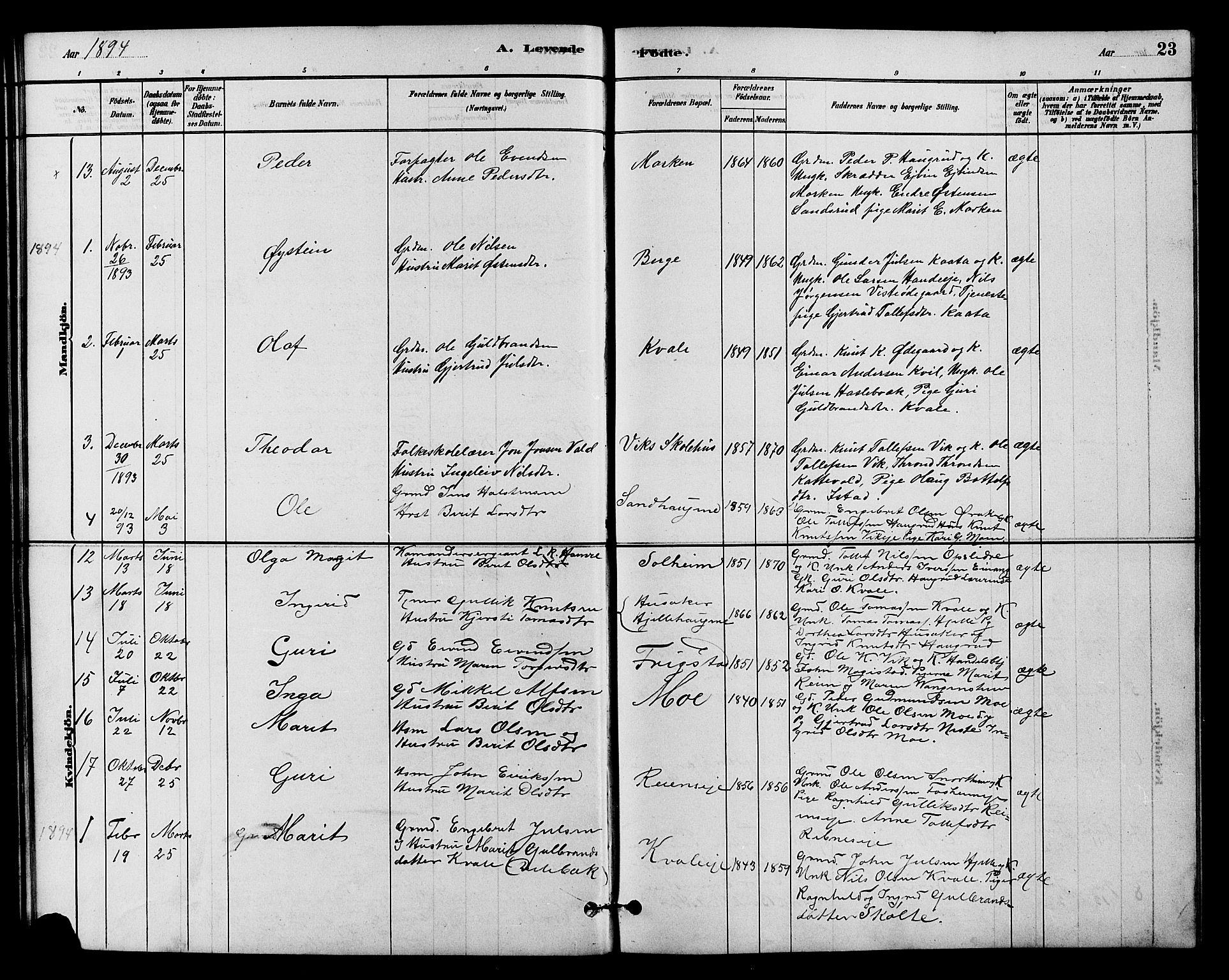Vestre Slidre prestekontor, SAH/PREST-136/H/Ha/Hab/L0004: Parish register (copy) no. 4, 1881-1912, p. 23