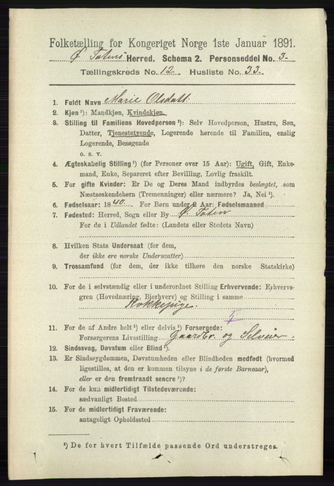 RA, 1891 census for 0528 Østre Toten, 1891, p. 7960