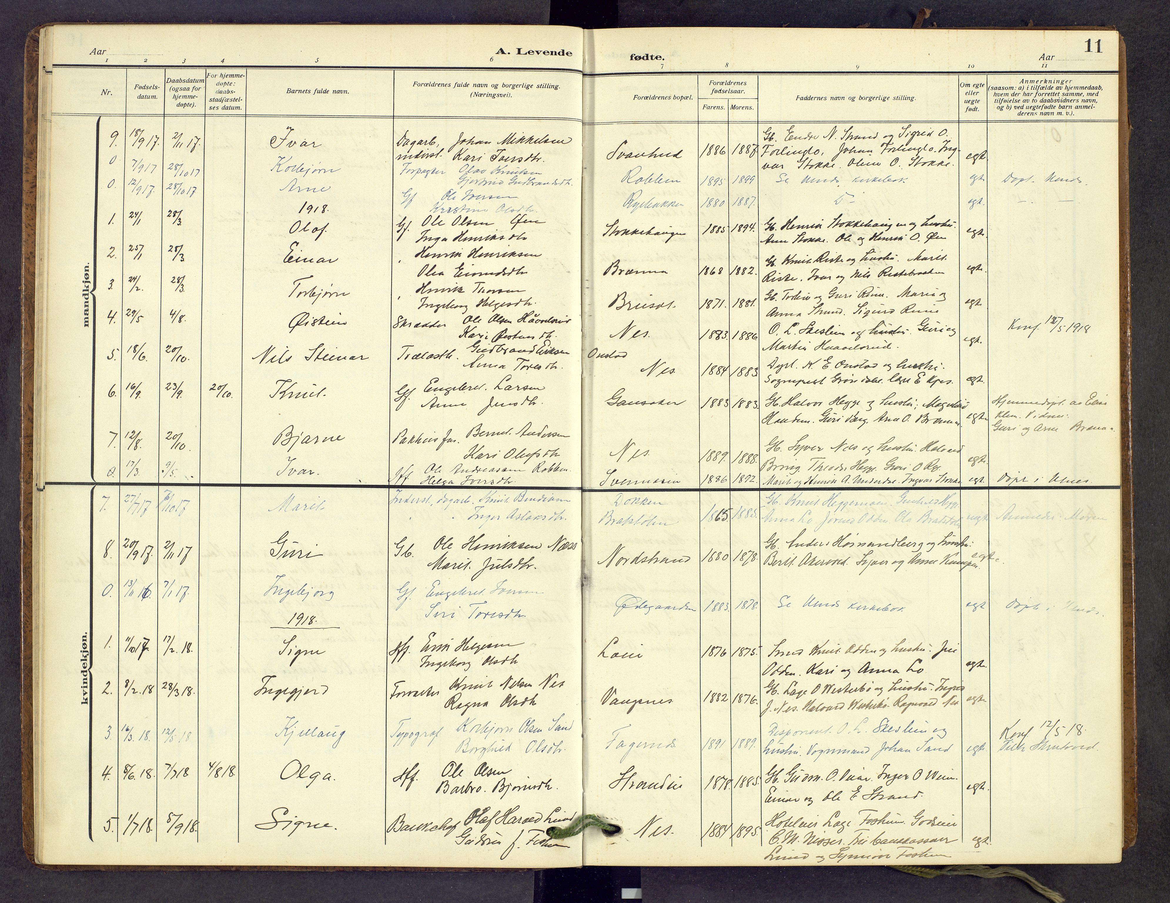 Nord-Aurdal prestekontor, SAH/PREST-132/H/Ha/Hab/L0013: Parish register (copy) no. 13, 1911-1948, p. 11