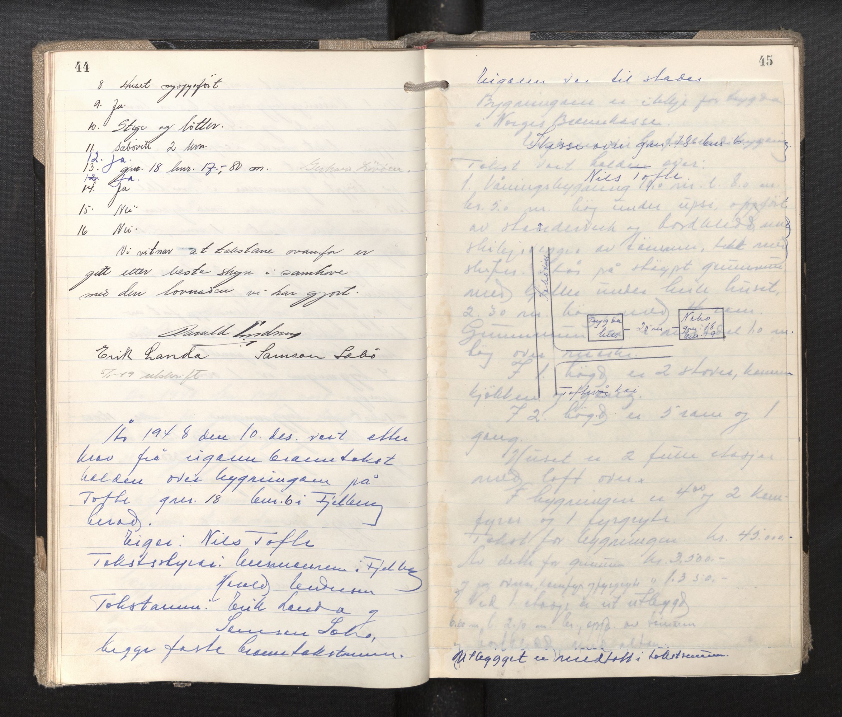 Lensmannen i Fjelberg, AV/SAB-A-32101/0012/L0003: Branntakstprotokoll, 1948-1950, p. 44-45