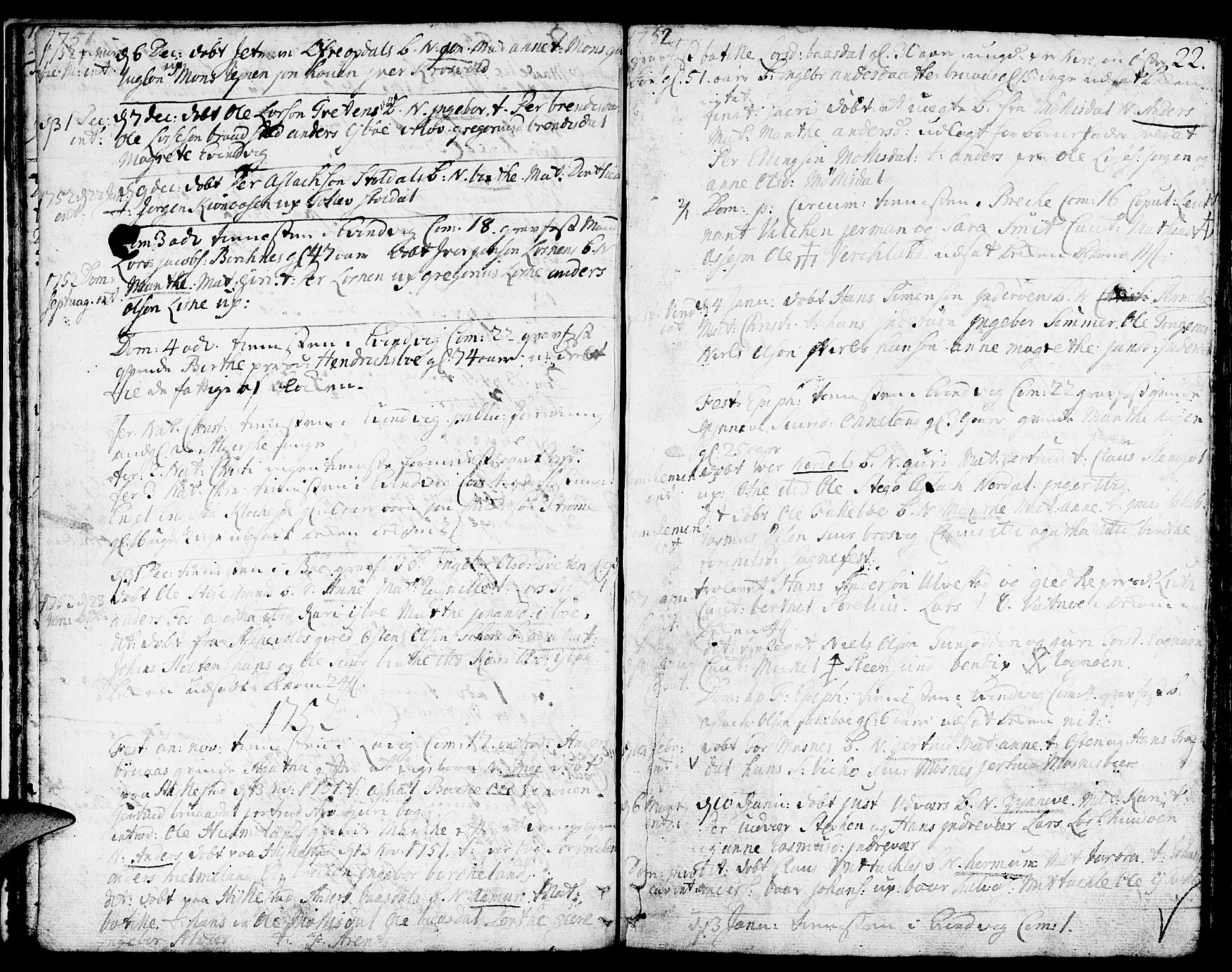 Gulen sokneprestembete, SAB/A-80201/H/Haa/Haaa/L0012: Parish register (official) no. A 12, 1749-1776, p. 22