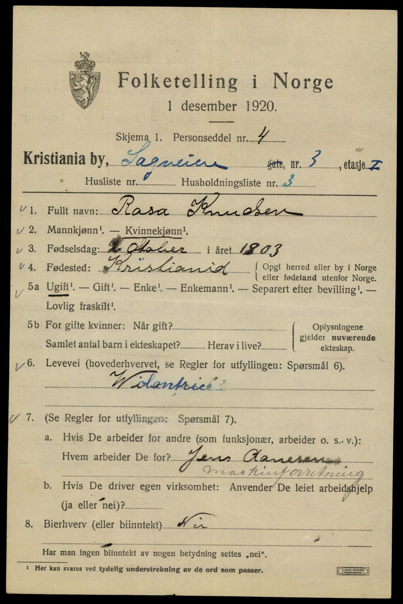 SAO, 1920 census for Kristiania, 1920, p. 476901