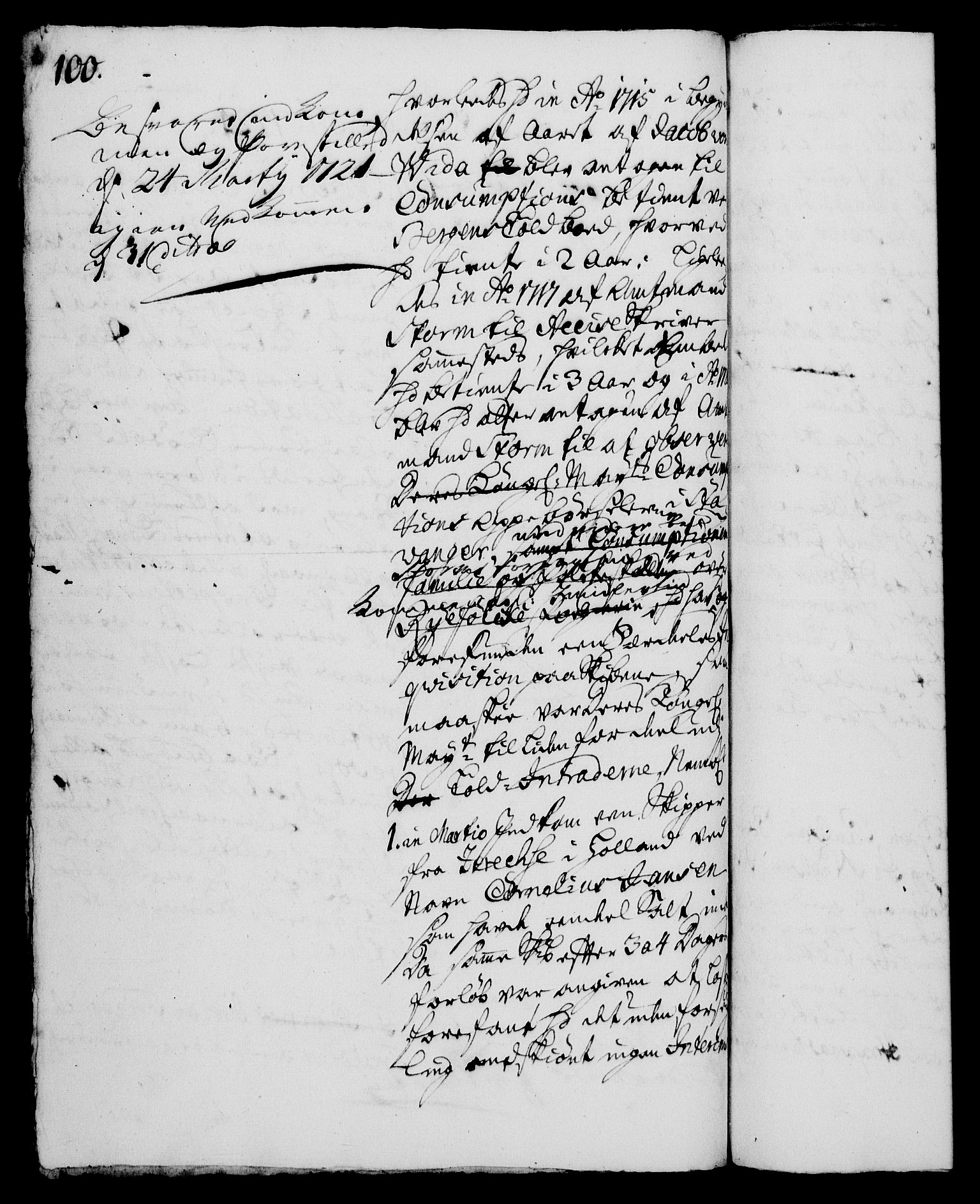Rentekammeret, Kammerkanselliet, RA/EA-3111/G/Gh/Gha/L0003: Norsk ekstraktmemorialprotokoll, sak. 600-765 (merket RK 53.48), 1720-1721, p. 100