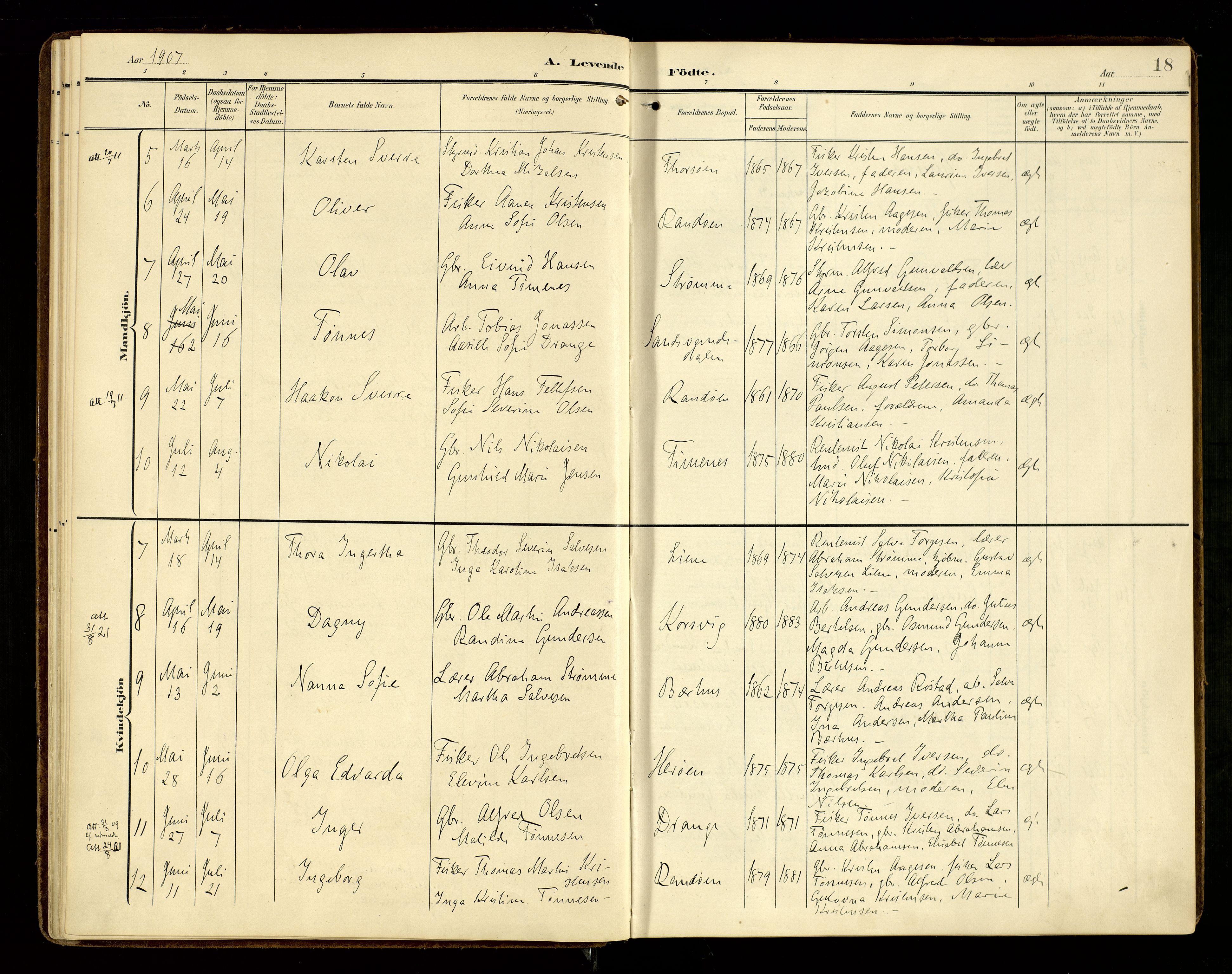 Oddernes sokneprestkontor, AV/SAK-1111-0033/F/Fa/Fab/L0003: Parish register (official) no. A 3, 1903-1916, p. 18