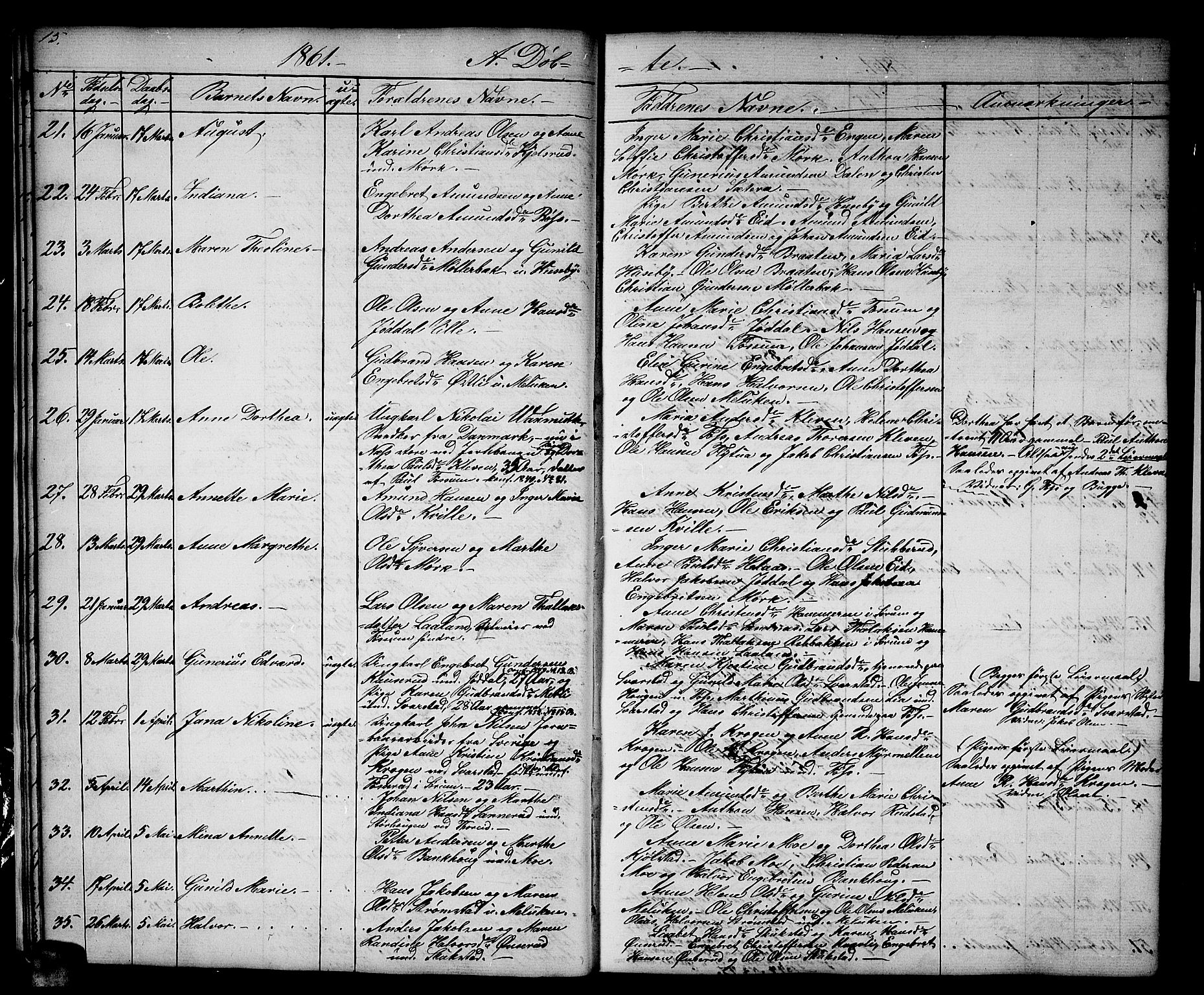 Aurskog prestekontor Kirkebøker, SAO/A-10304a/G/Gb/L0001: Parish register (copy) no. II 1, 1858-1885, p. 15