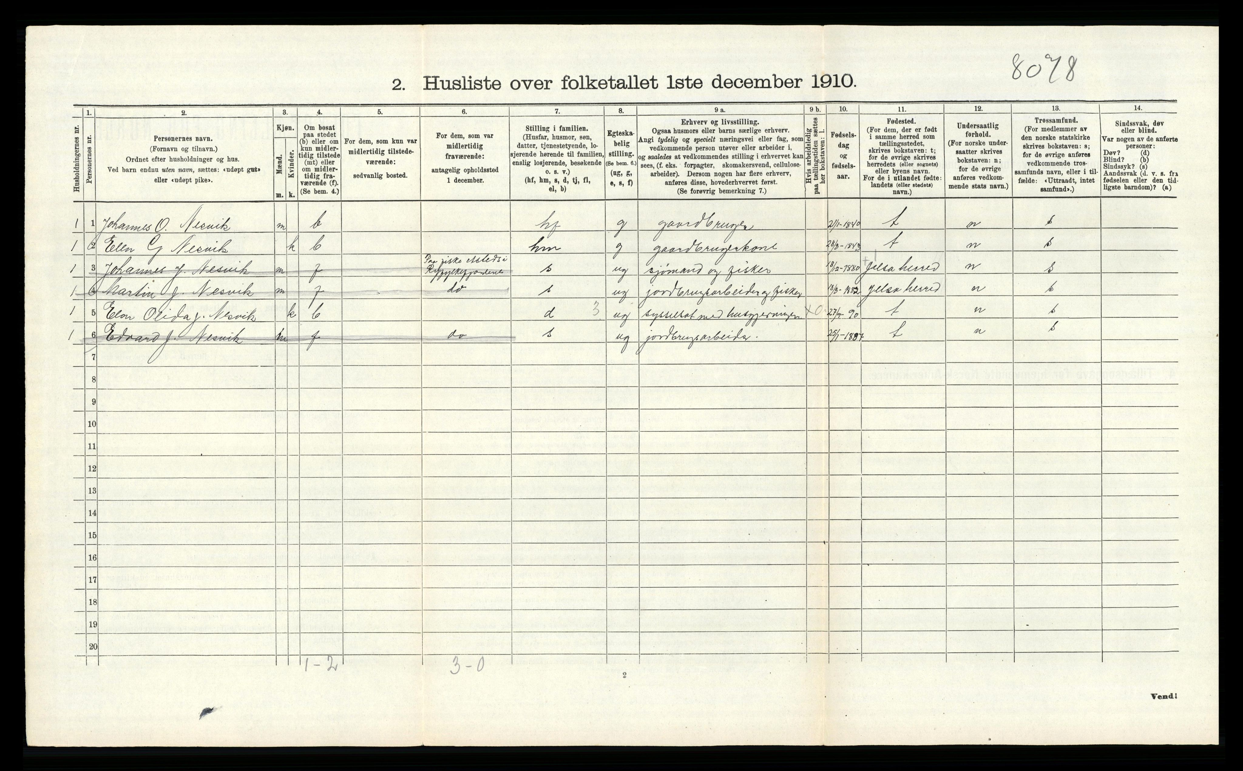 RA, 1910 census for Hjelmeland, 1910, p. 177