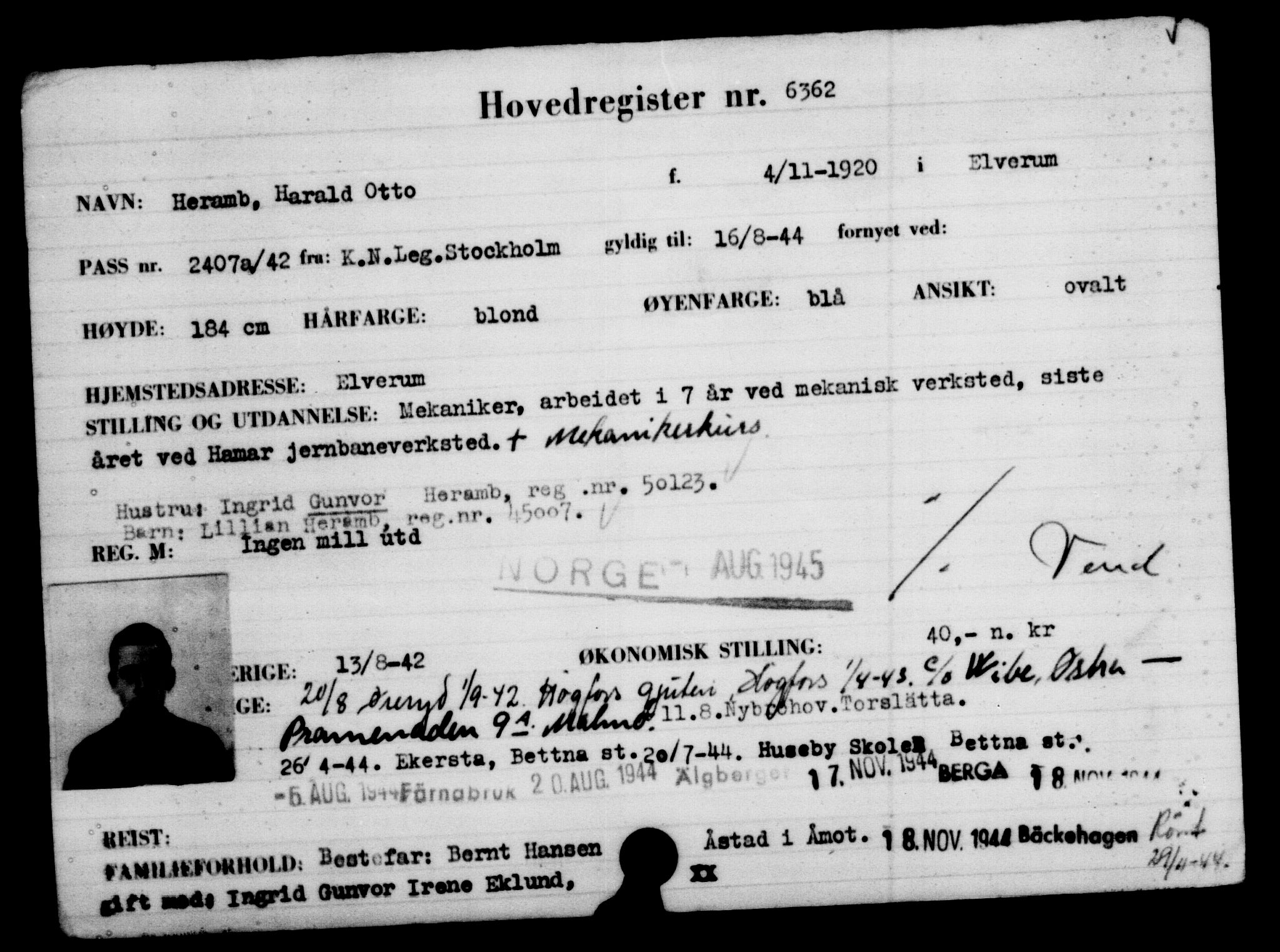 Den Kgl. Norske Legasjons Flyktningskontor, AV/RA-S-6753/V/Va/L0004: Kjesäterkartoteket.  Flyktningenr. 3496-6610, 1940-1945, p. 3391