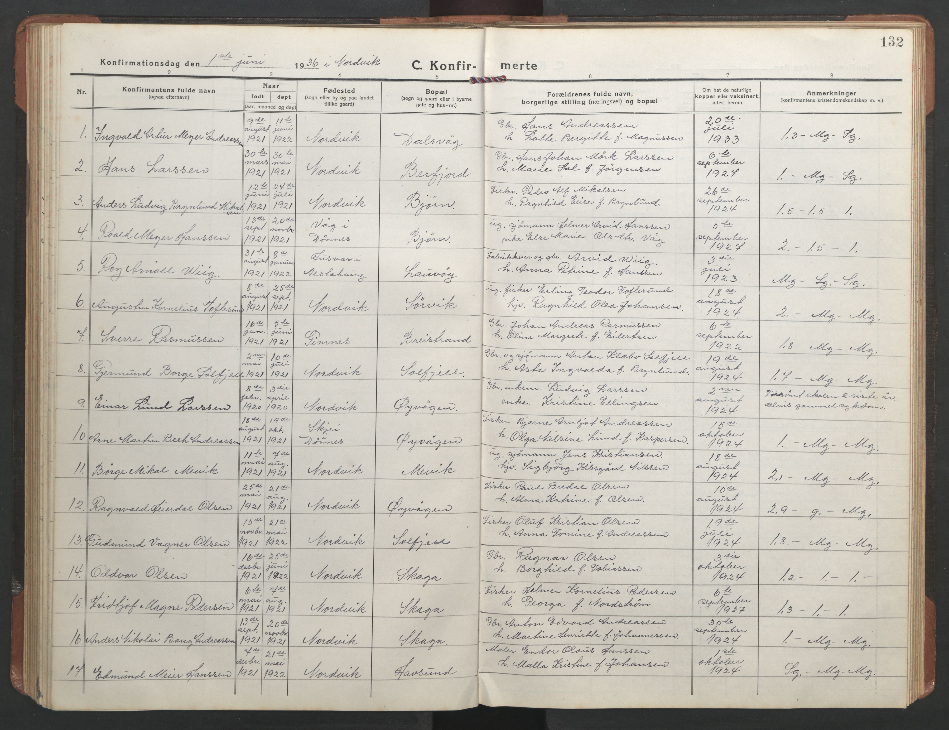 Ministerialprotokoller, klokkerbøker og fødselsregistre - Nordland, AV/SAT-A-1459/836/L0539: Parish register (copy) no. 836C03, 1917-1949, p. 132