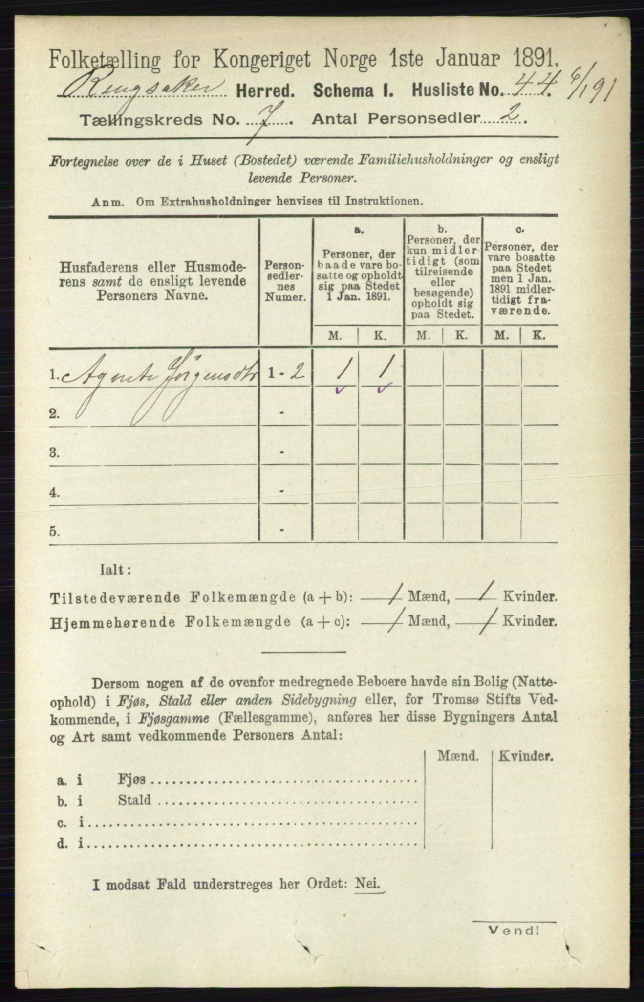 RA, 1891 census for 0412 Ringsaker, 1891, p. 3834