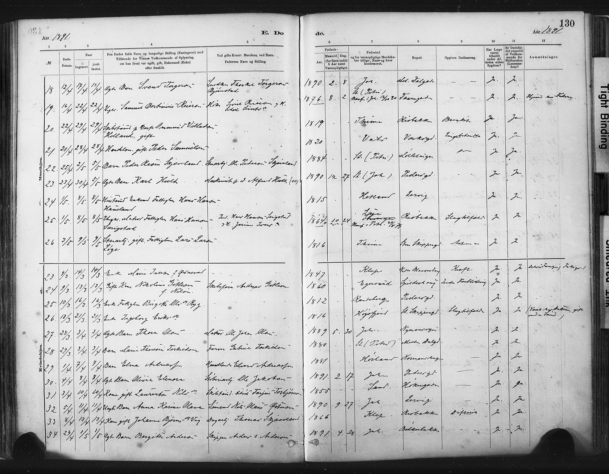 St. Johannes sokneprestkontor, AV/SAST-A-101814/001/30/30BA/L0003: Parish register (official) no. A 3, 1885-1910, p. 130