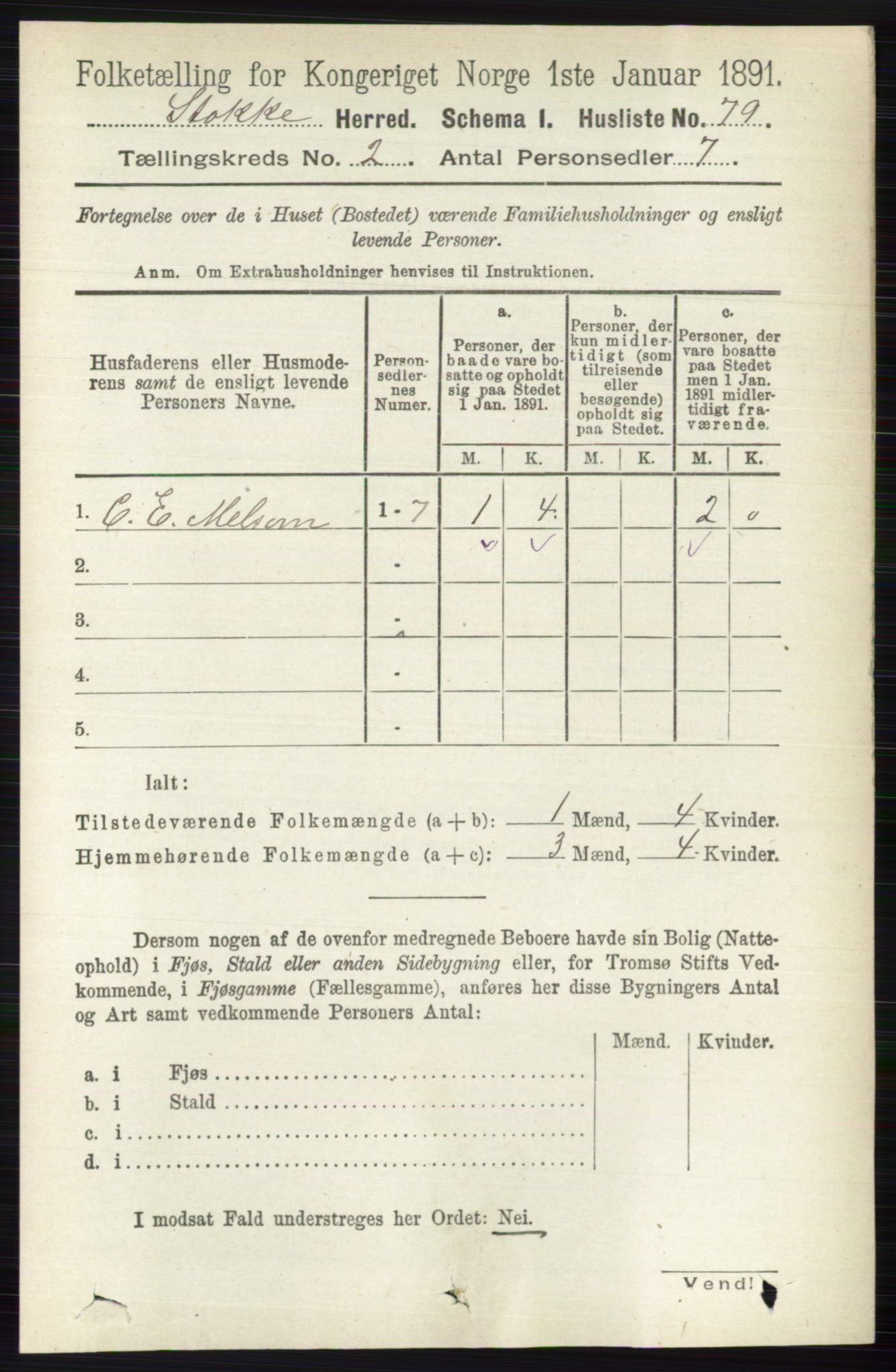 RA, 1891 census for 0720 Stokke, 1891, p. 942