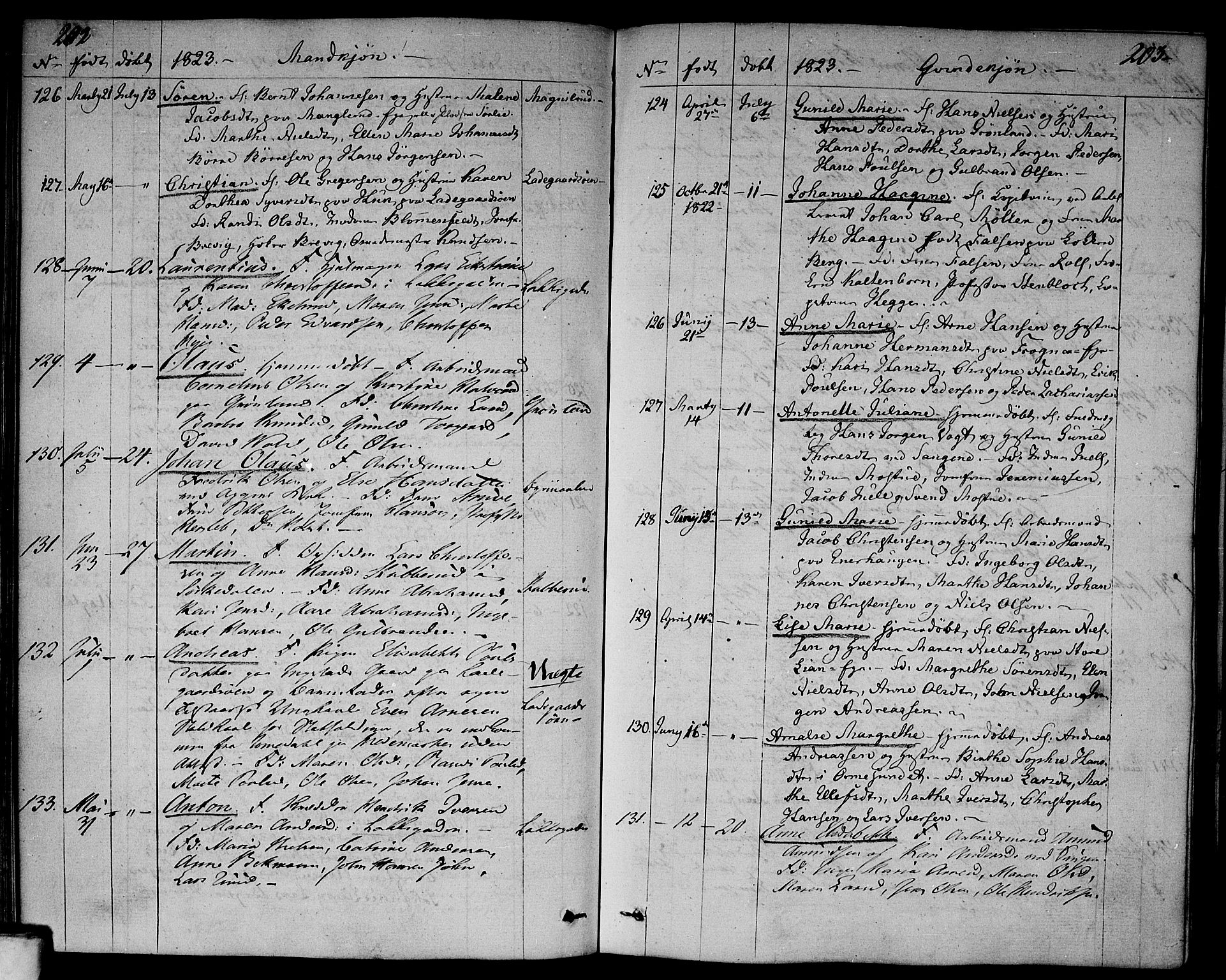Aker prestekontor kirkebøker, SAO/A-10861/F/L0012: Parish register (official) no. 12, 1819-1828, p. 202-203