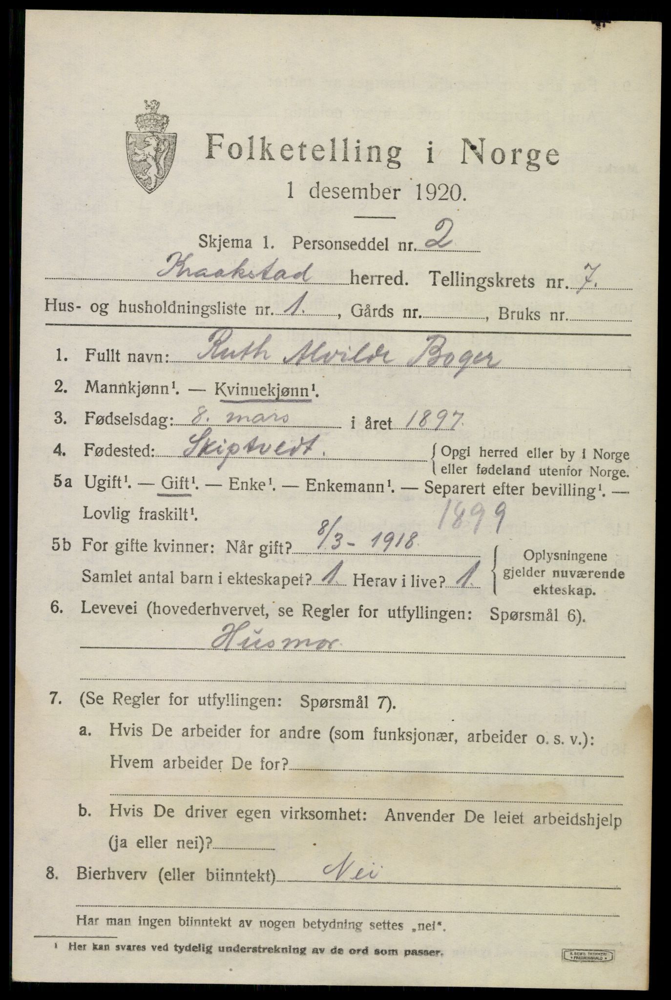 SAO, 1920 census for Kråkstad, 1920, p. 6889