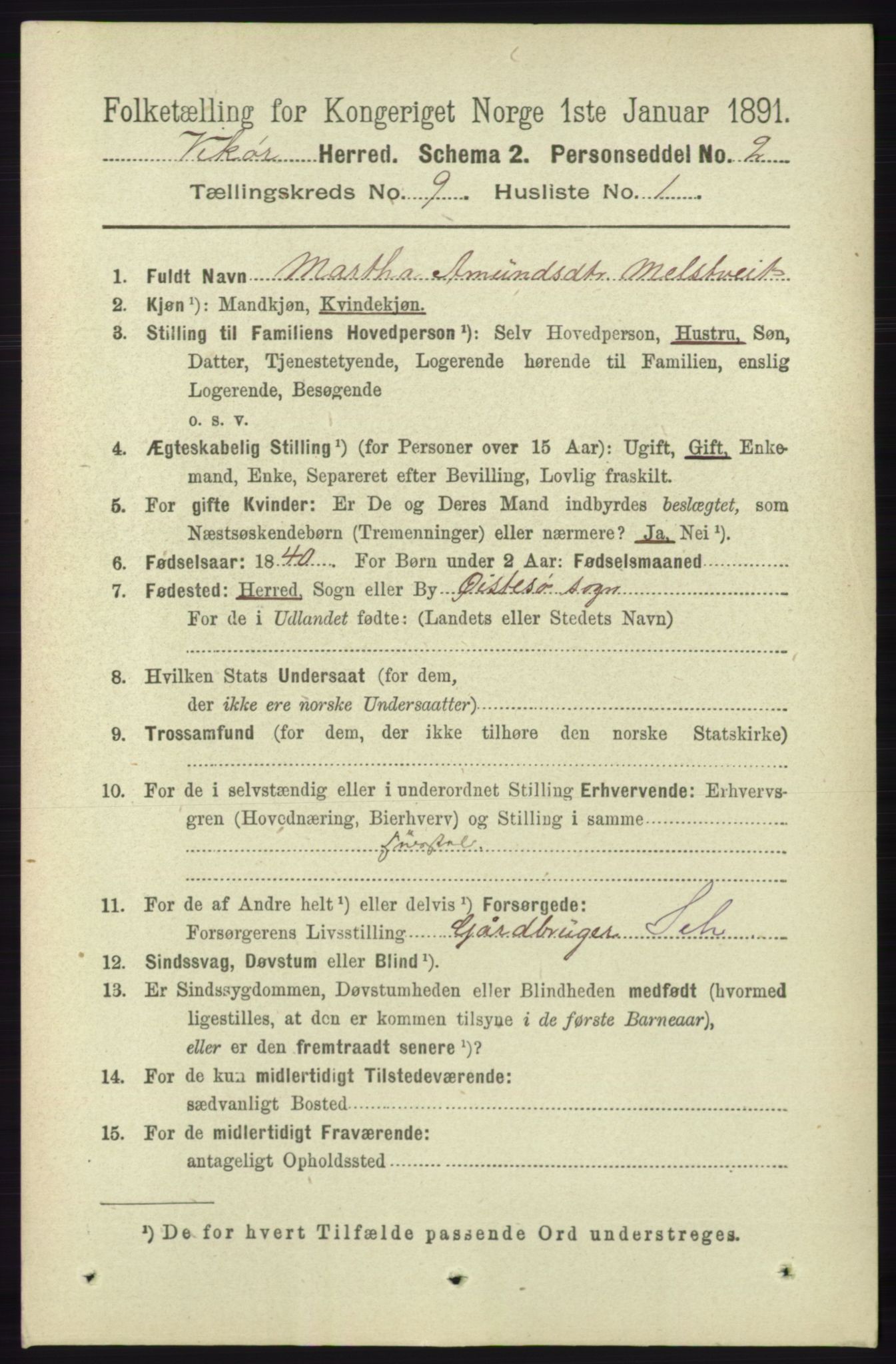 RA, 1891 census for 1238 Vikør, 1891, p. 2660