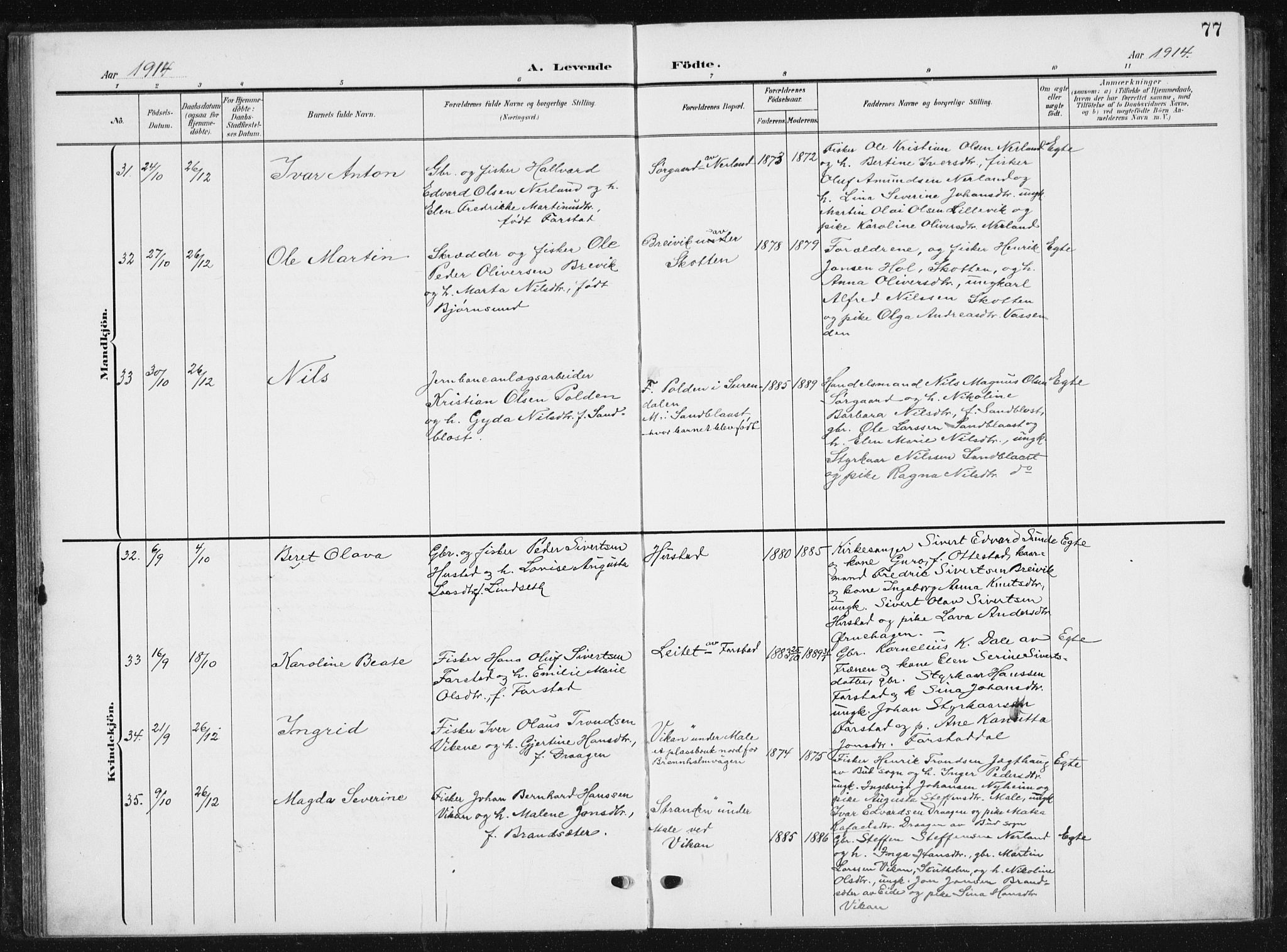 Ministerialprotokoller, klokkerbøker og fødselsregistre - Møre og Romsdal, AV/SAT-A-1454/567/L0784: Parish register (copy) no. 567C04, 1903-1938, p. 77