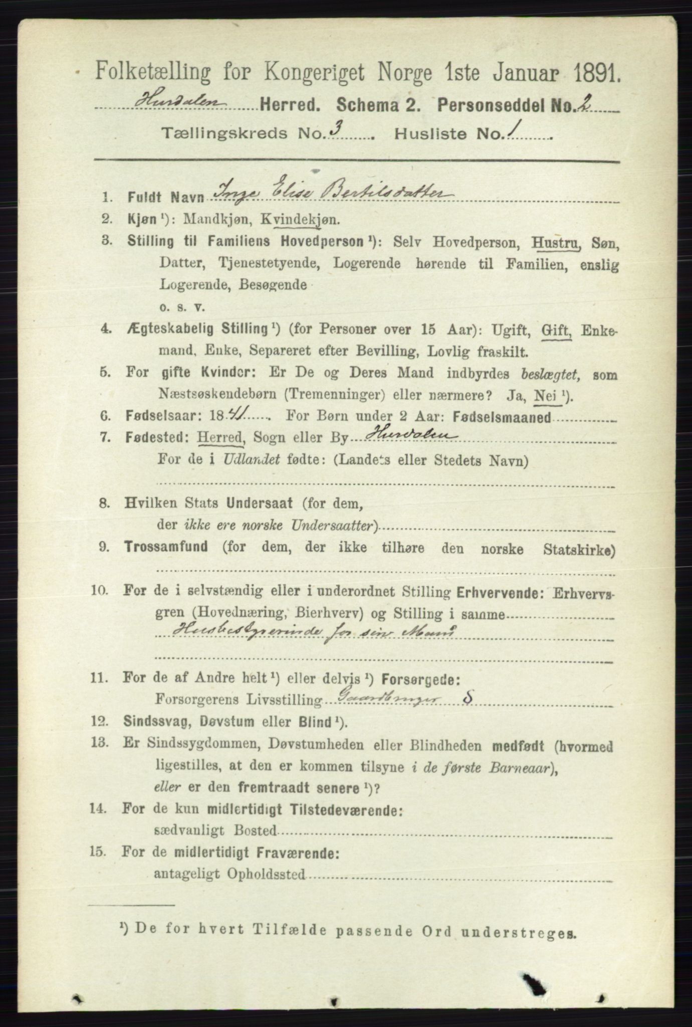 RA, 1891 census for 0239 Hurdal, 1891, p. 1030