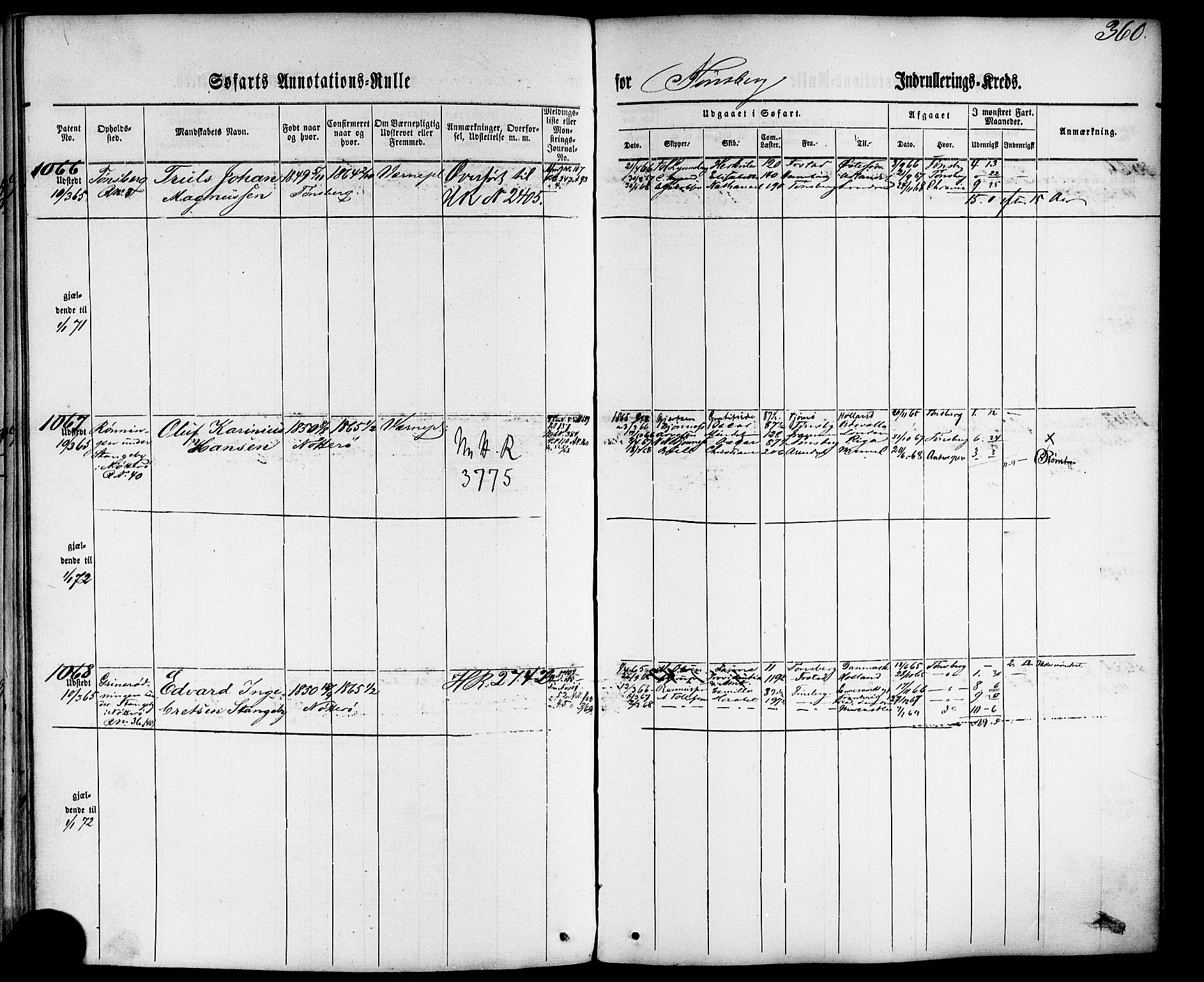 Tønsberg innrulleringskontor, SAKO/A-786/F/Fb/L0001: Annotasjonsrulle Patent nr. 1-1724, 1860-1868, p. 378