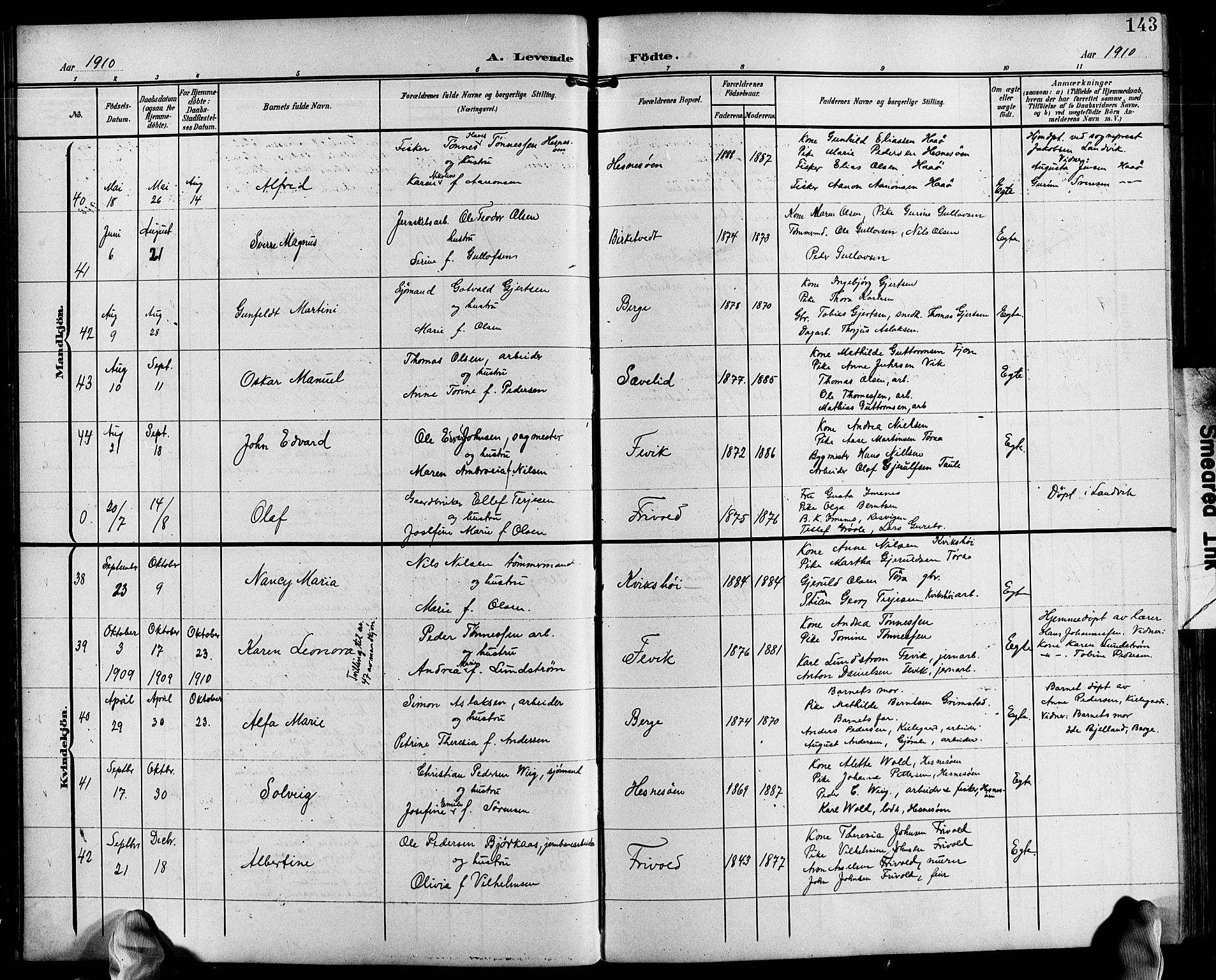 Fjære sokneprestkontor, AV/SAK-1111-0011/F/Fb/L0012: Parish register (copy) no. B 12, 1902-1925, p. 143