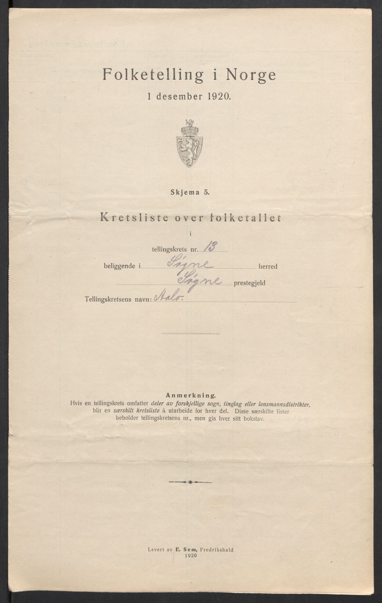 SAK, 1920 census for Søgne, 1920, p. 47