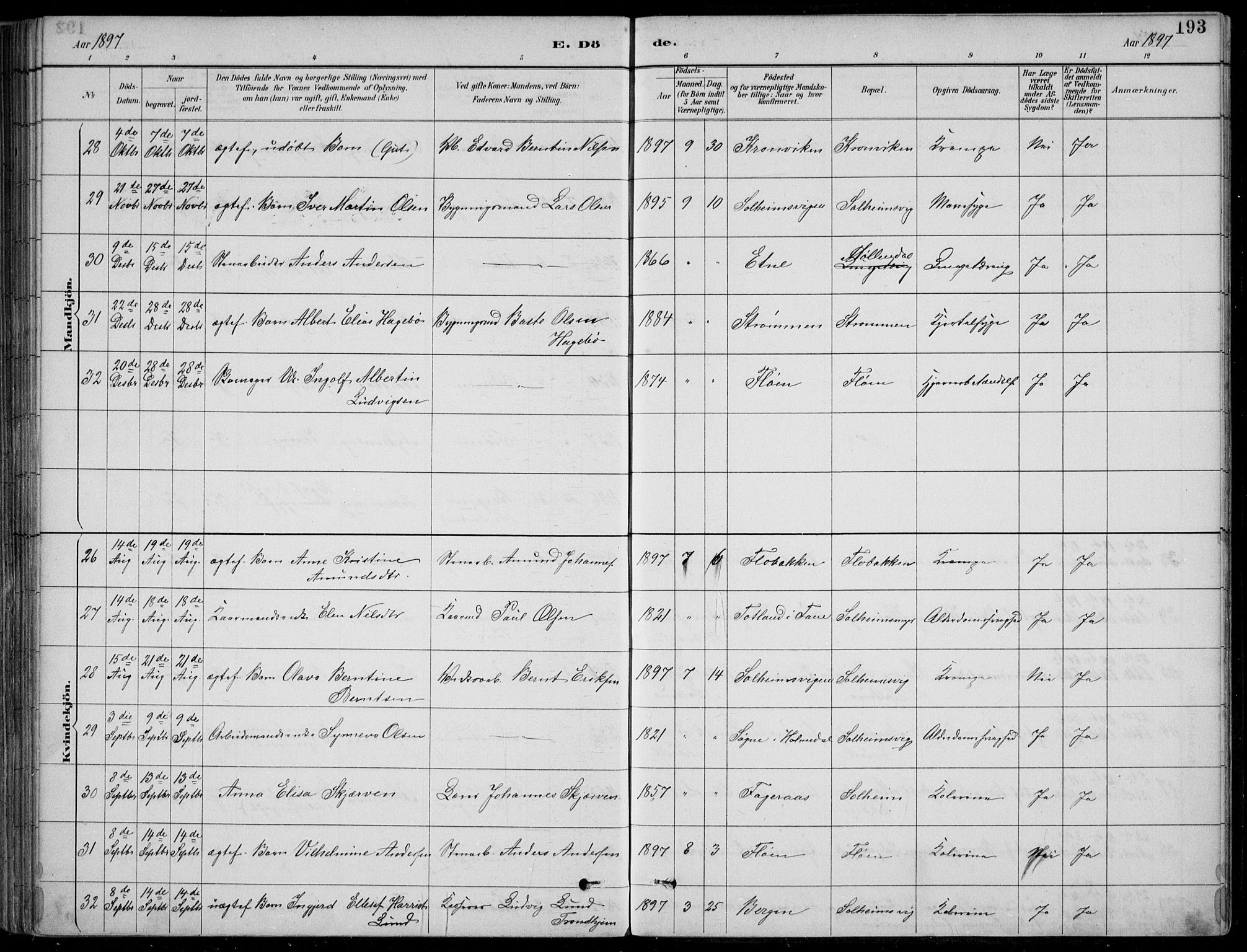 Årstad Sokneprestembete, AV/SAB-A-79301/H/Hab/L0011: Parish register (copy) no. B 1, 1886-1901, p. 193