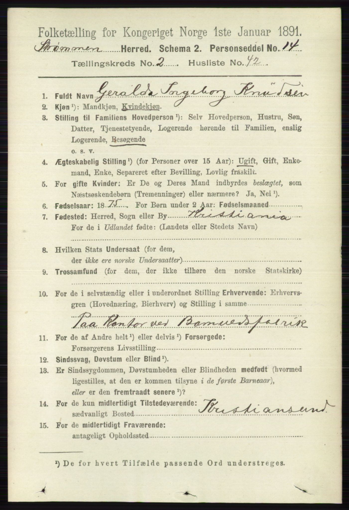 RA, 1891 census for 0711 Strømm, 1891, p. 955