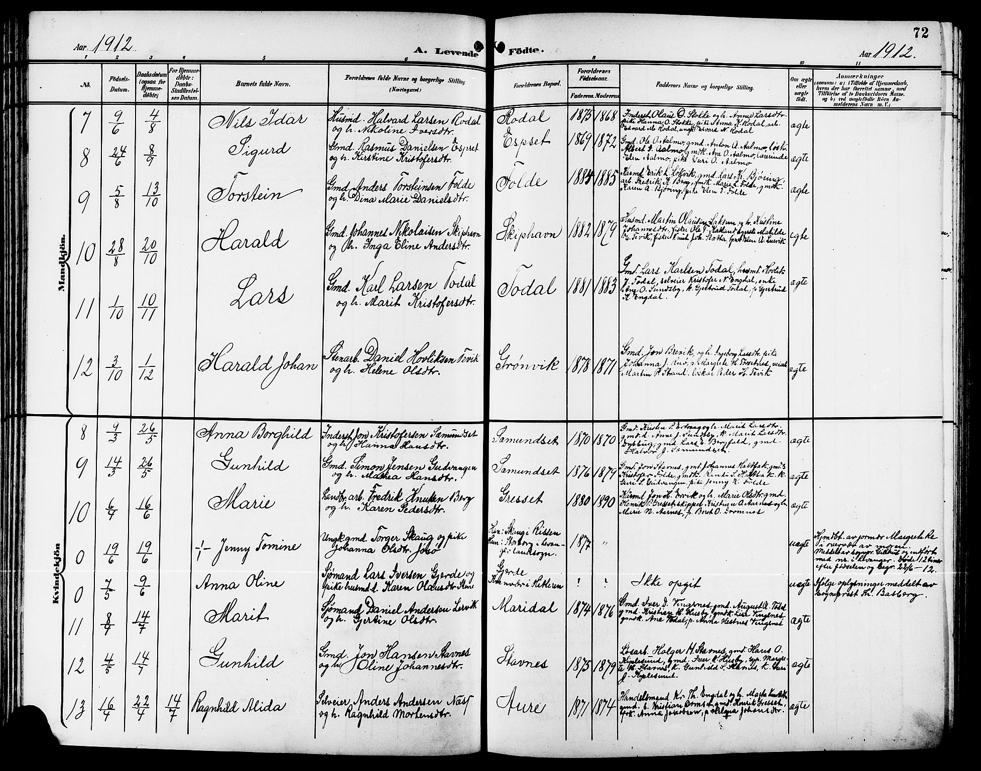 Ministerialprotokoller, klokkerbøker og fødselsregistre - Møre og Romsdal, AV/SAT-A-1454/578/L0910: Parish register (copy) no. 578C03, 1900-1921, p. 72