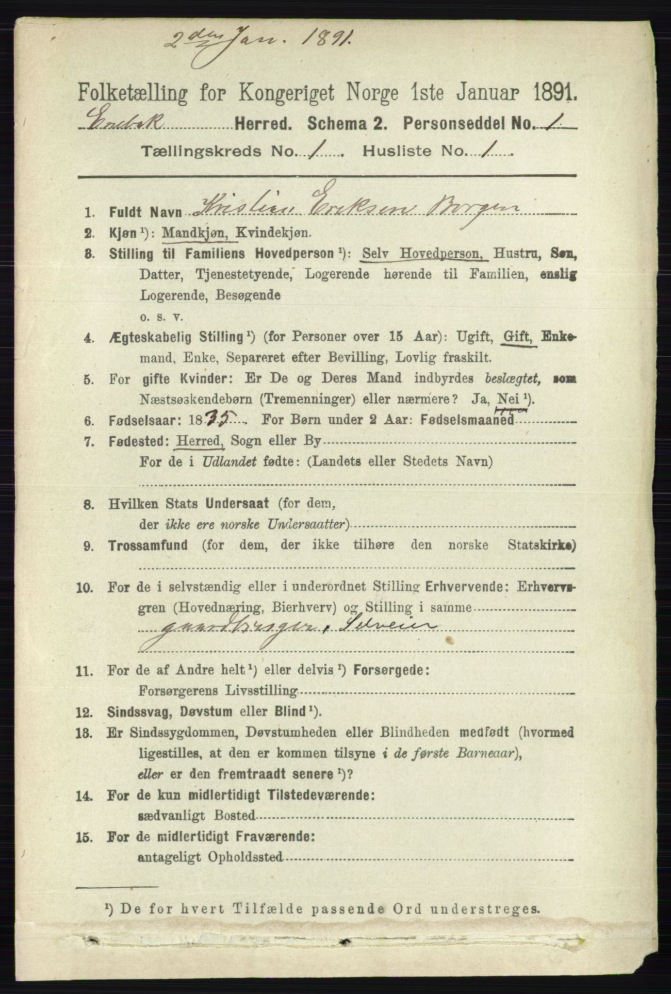 RA, 1891 census for 0229 Enebakk, 1891, p. 137