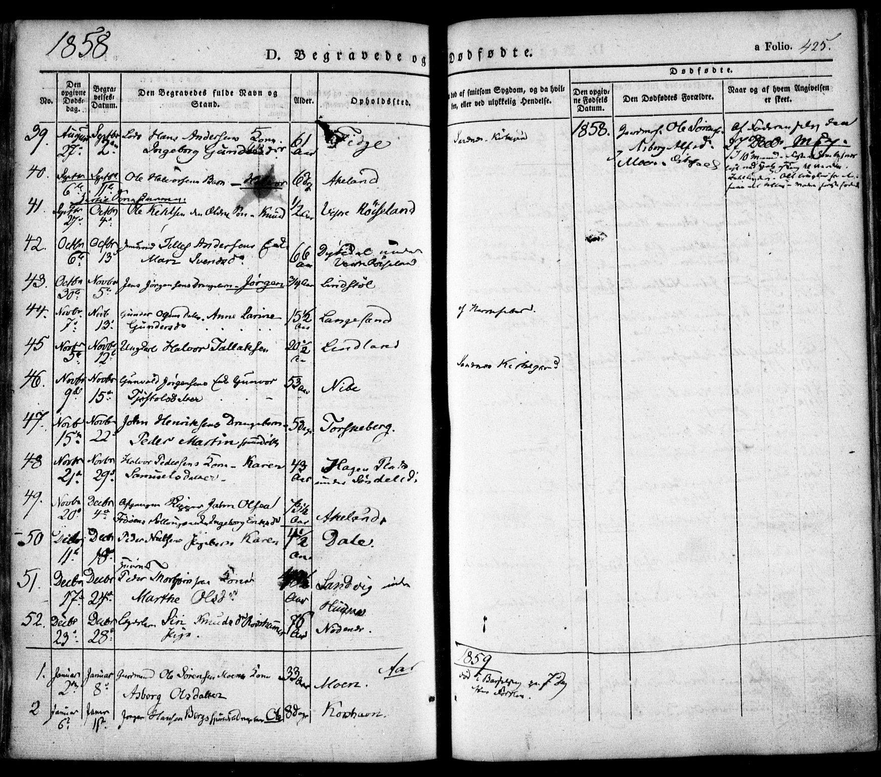 Søndeled sokneprestkontor, SAK/1111-0038/F/Fa/L0002: Parish register (official) no. A 2, 1839-1860, p. 425