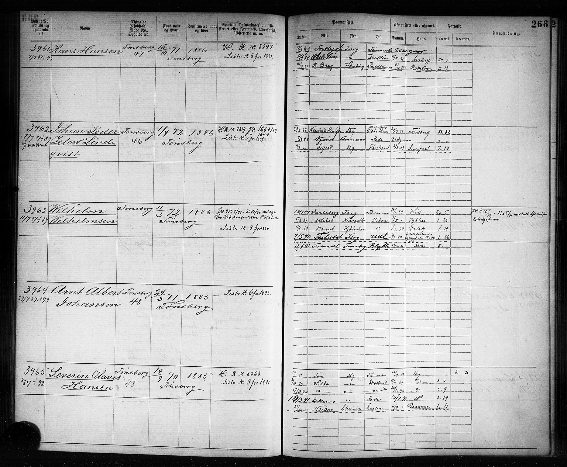 Tønsberg innrulleringskontor, AV/SAKO-A-786/F/Fb/L0007: Annotasjonsrulle Patent nr. 2636-5150, 1881-1892, p. 267