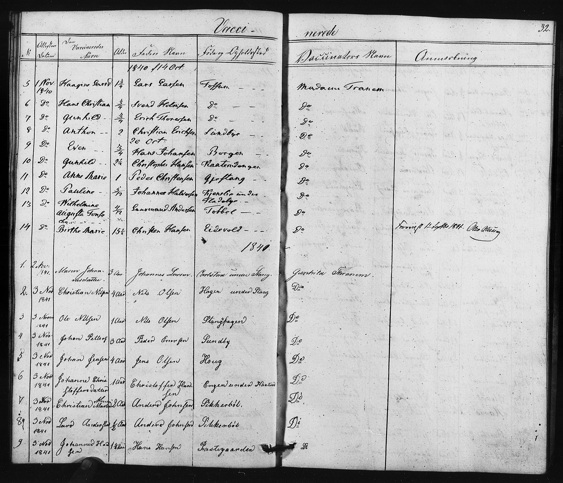 Enebakk prestekontor Kirkebøker, SAO/A-10171c/F/Fa/L0015: Parish register (official) no. I 15, 1830-1867, p. 32