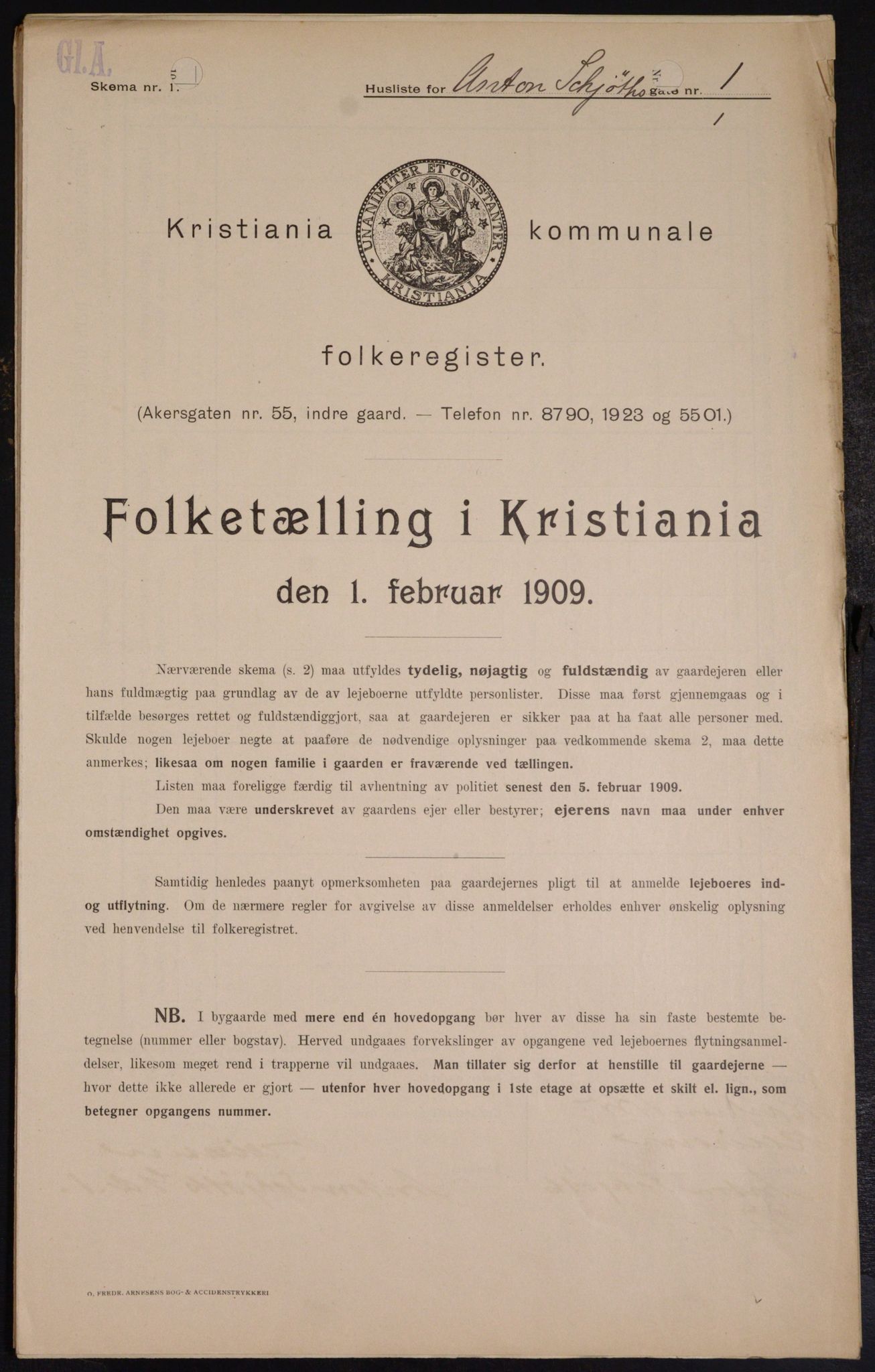 OBA, Municipal Census 1909 for Kristiania, 1909, p. 1297