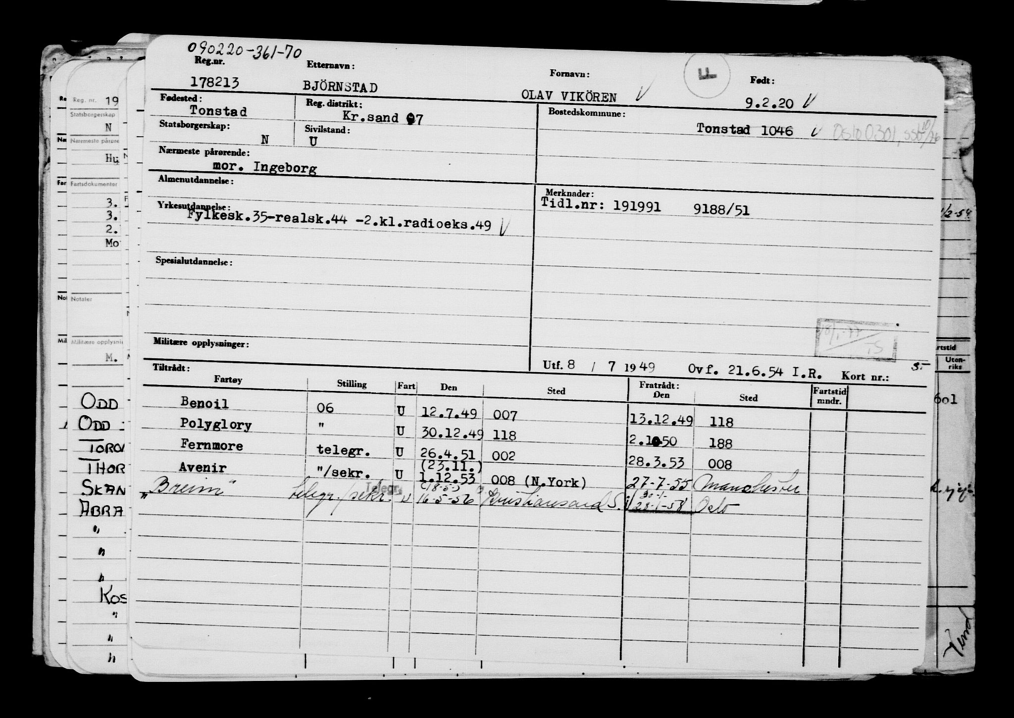 Direktoratet for sjømenn, AV/RA-S-3545/G/Gb/L0177: Hovedkort, 1920, p. 85