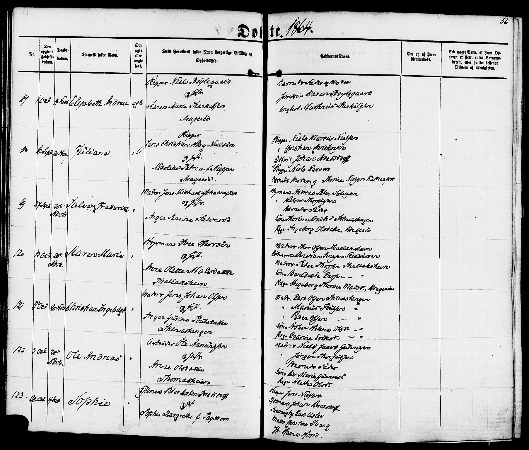 Kragerø kirkebøker, AV/SAKO-A-278/F/Fa/L0007: Parish register (official) no. 7, 1861-1875, p. 56