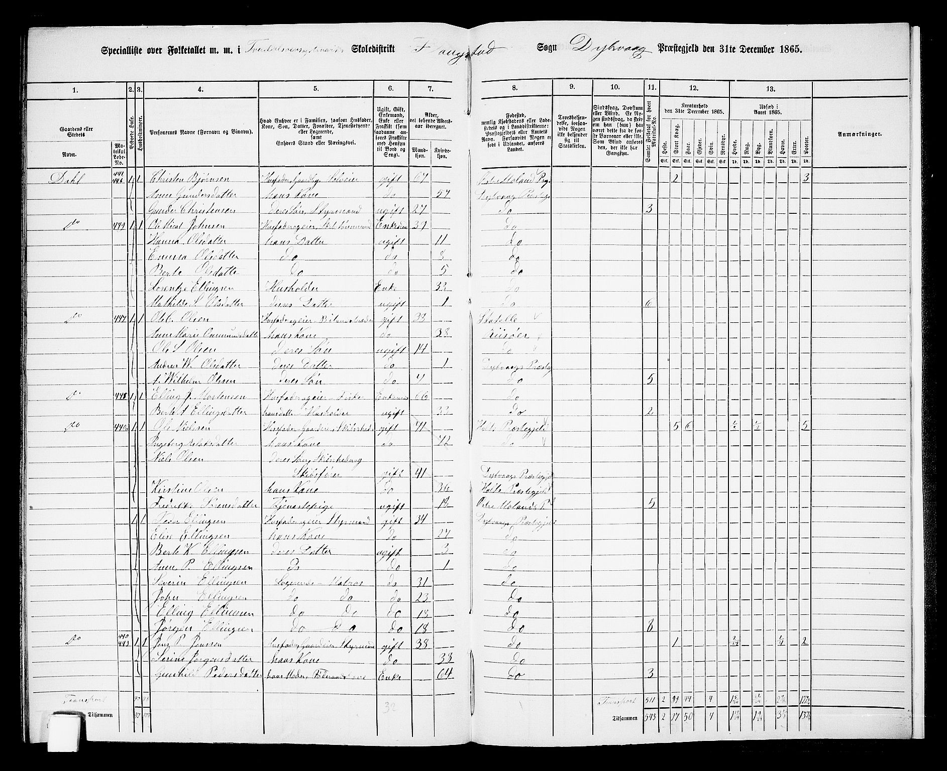 RA, 1865 census for Dypvåg, 1865, p. 176