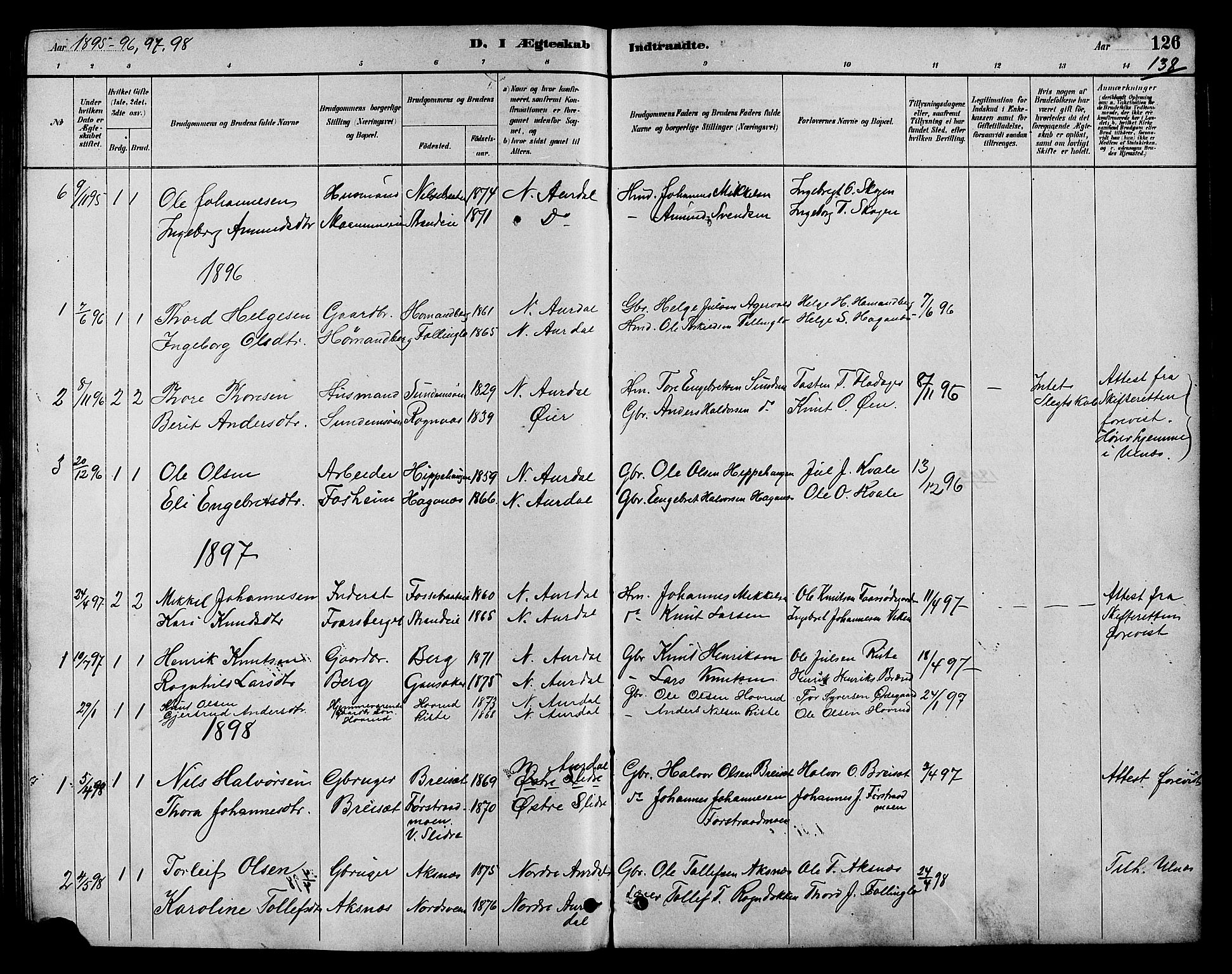 Nord-Aurdal prestekontor, SAH/PREST-132/H/Ha/Hab/L0007: Parish register (copy) no. 7, 1883-1910, p. 138