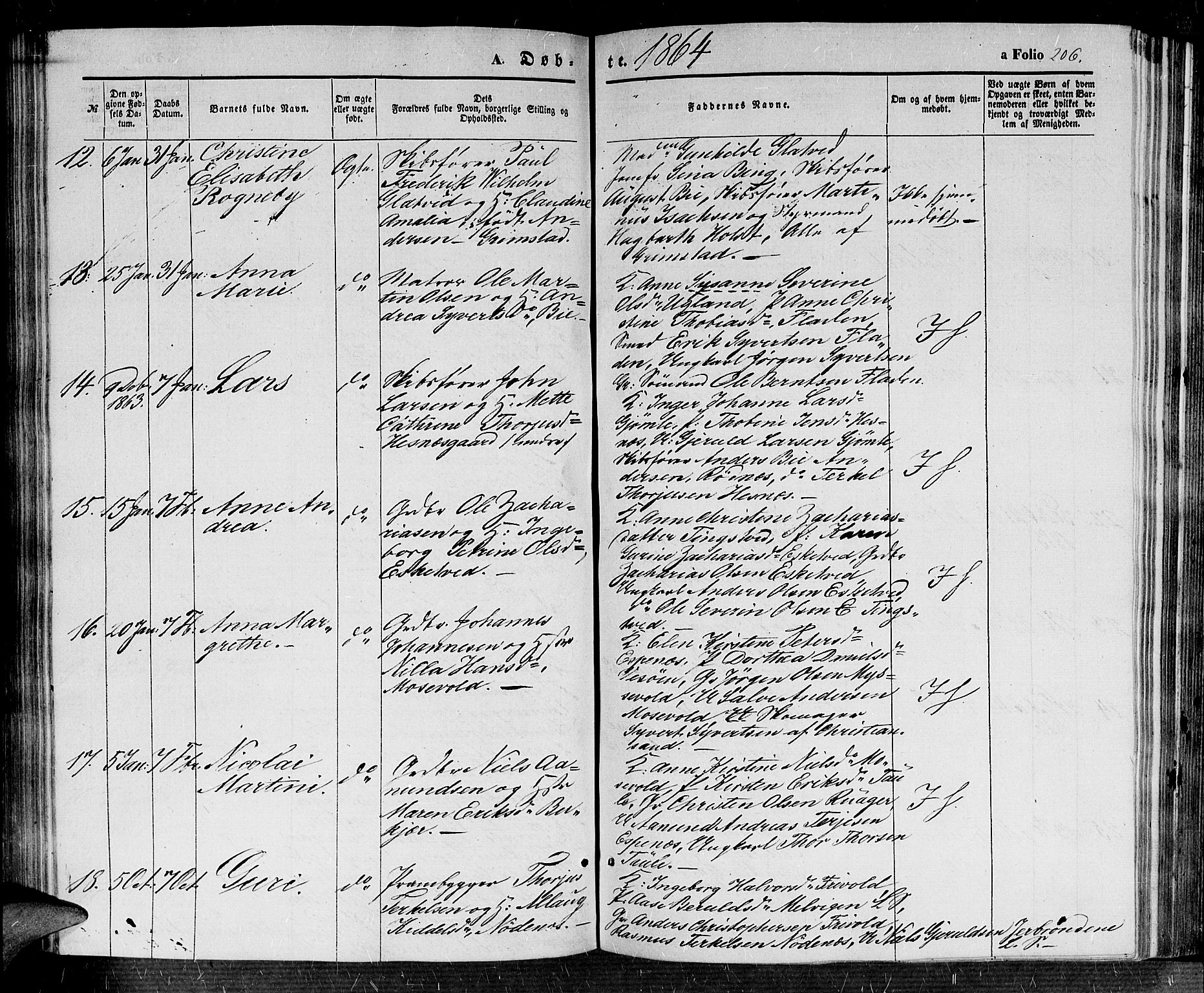 Fjære sokneprestkontor, AV/SAK-1111-0011/F/Fb/L0008: Parish register (copy) no. B 8, 1854-1867, p. 206