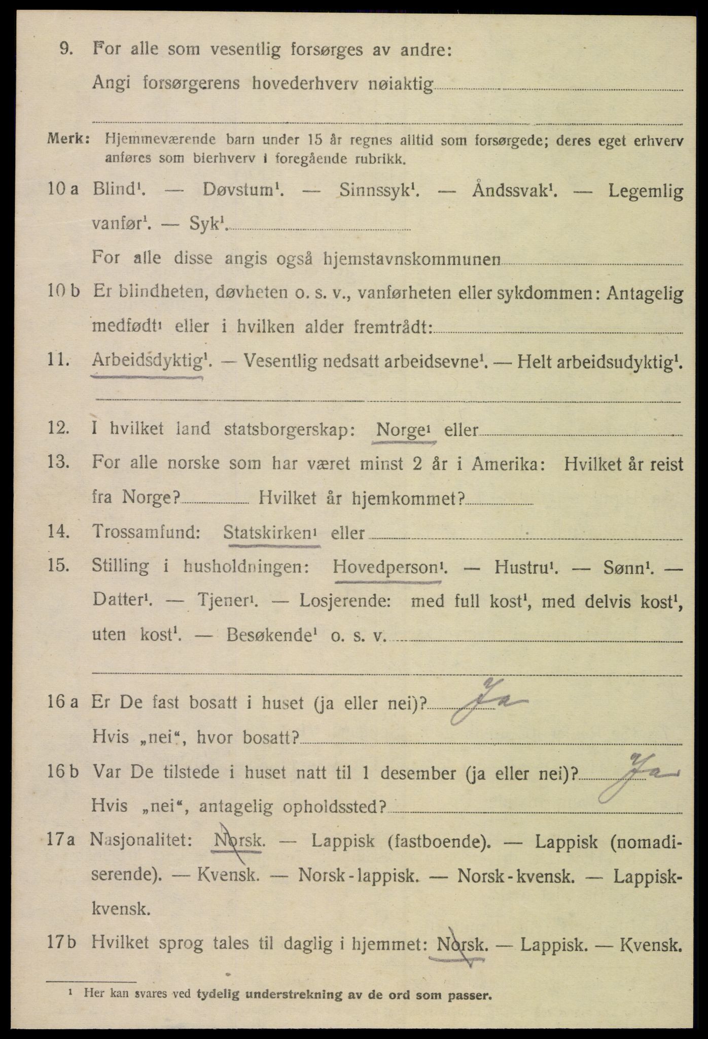 SAT, 1920 census for Verdal, 1920, p. 9522