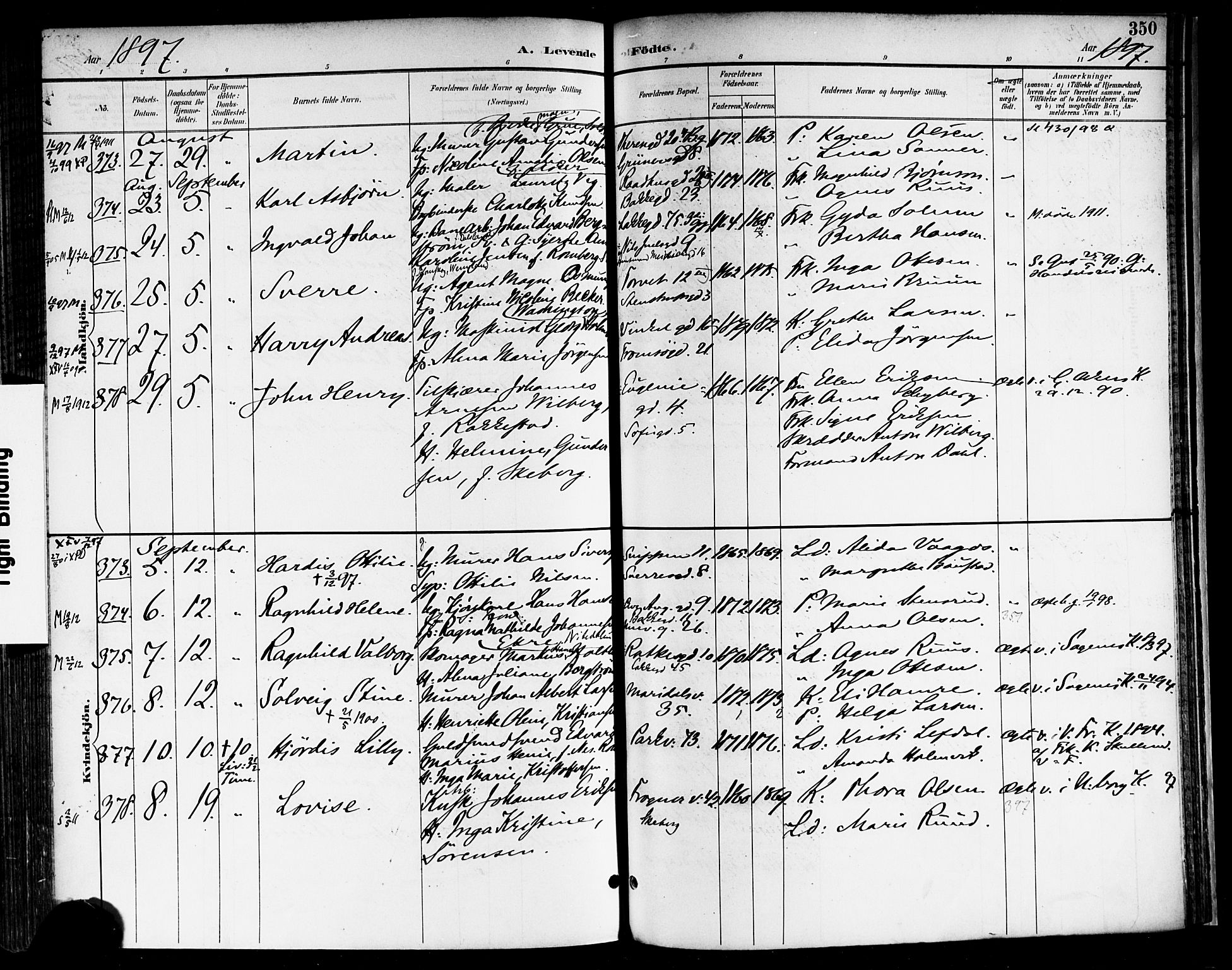Rikshospitalet prestekontor Kirkebøker, SAO/A-10309b/F/L0009: Parish register (official) no. 9, 1894-1897, p. 350