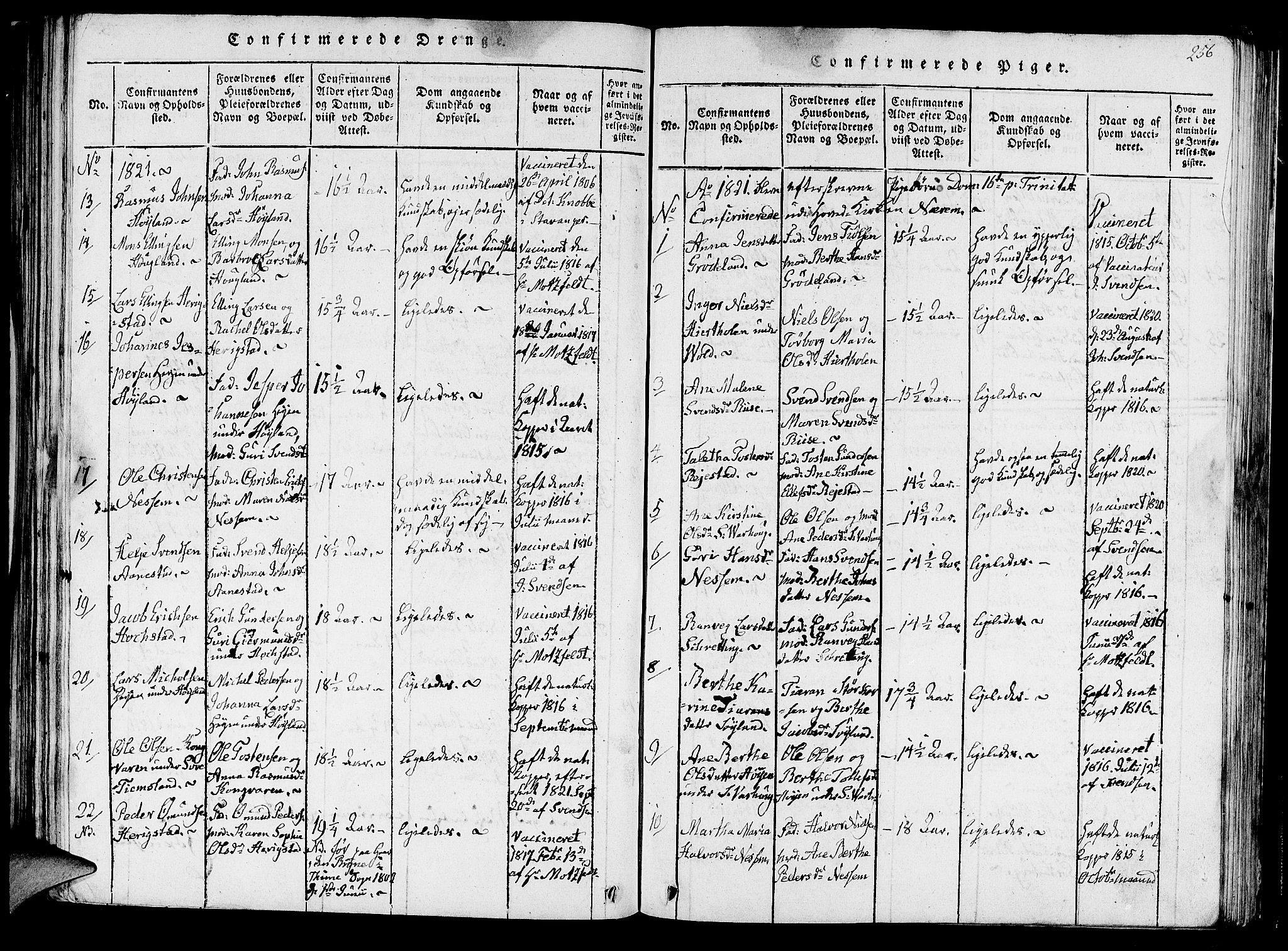 Hå sokneprestkontor, SAST/A-101801/001/30BA/L0003: Parish register (official) no. A 3, 1815-1825, p. 256