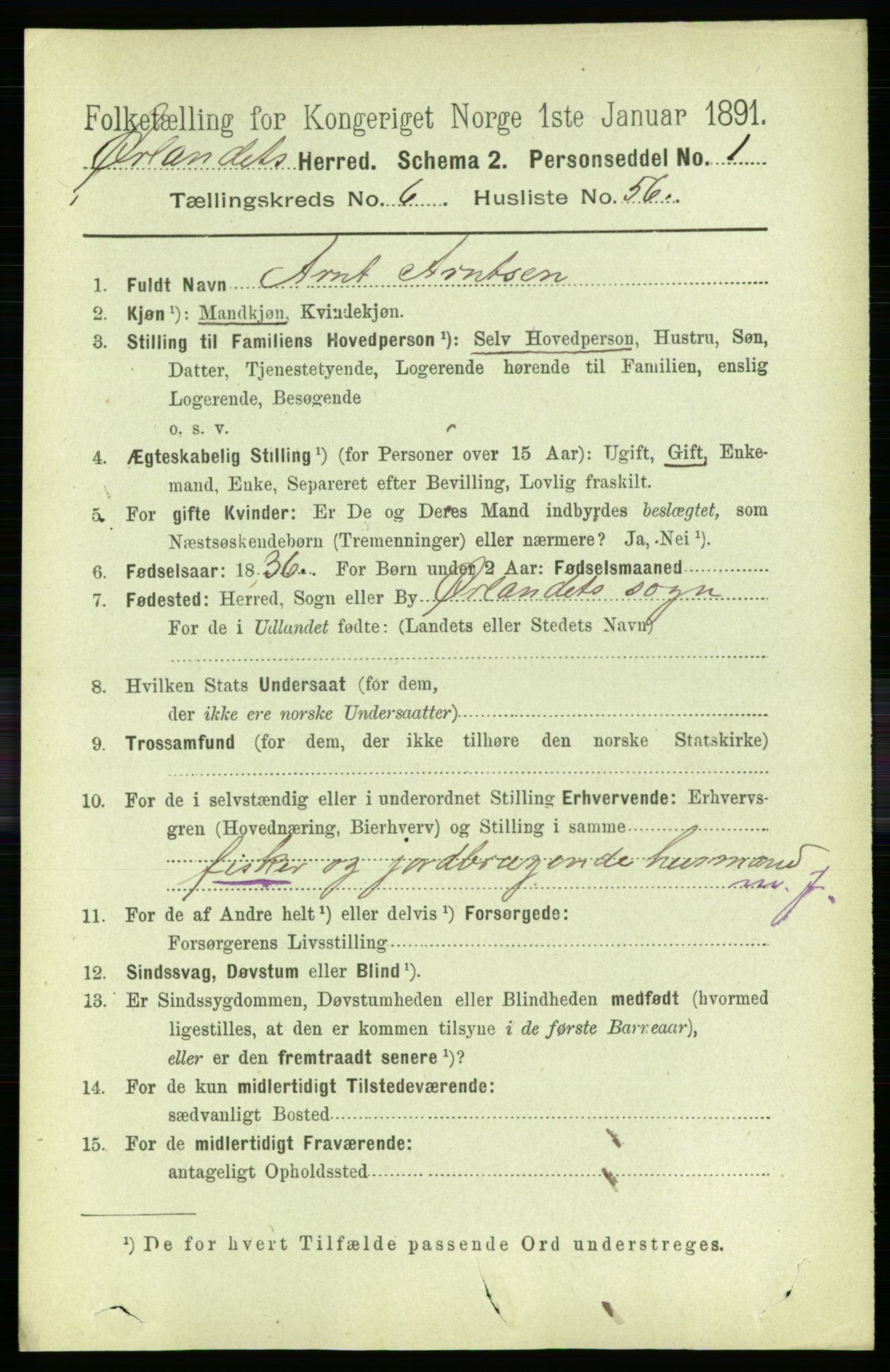 RA, 1891 census for 1621 Ørland, 1891, p. 2184