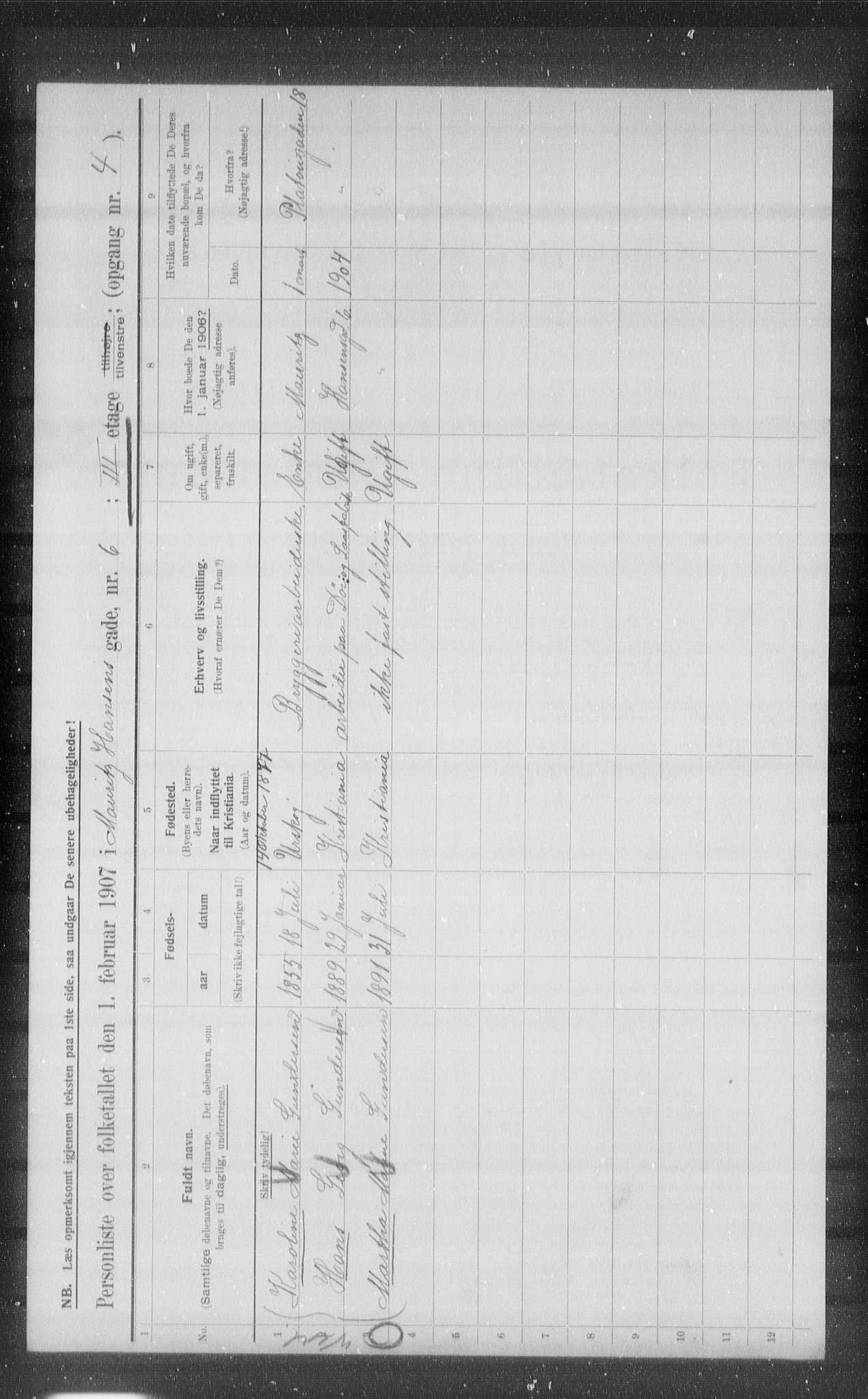 OBA, Municipal Census 1907 for Kristiania, 1907, p. 33149