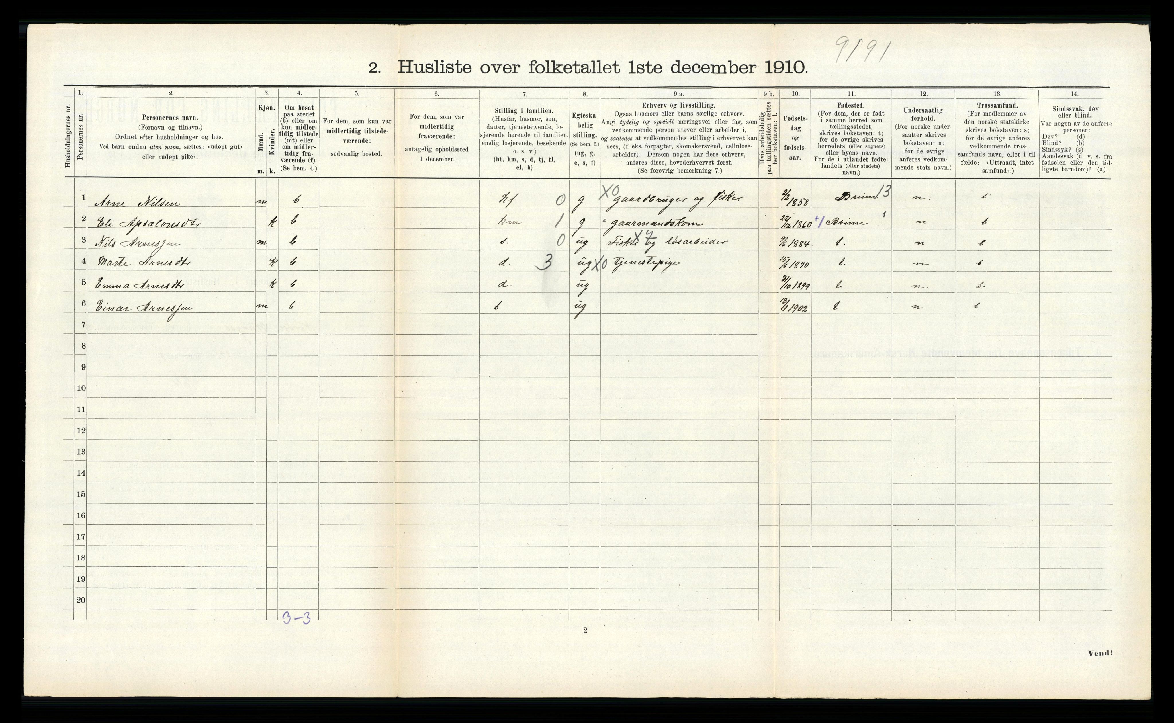 RA, 1910 census for Nord-Vågsøy, 1910, p. 88