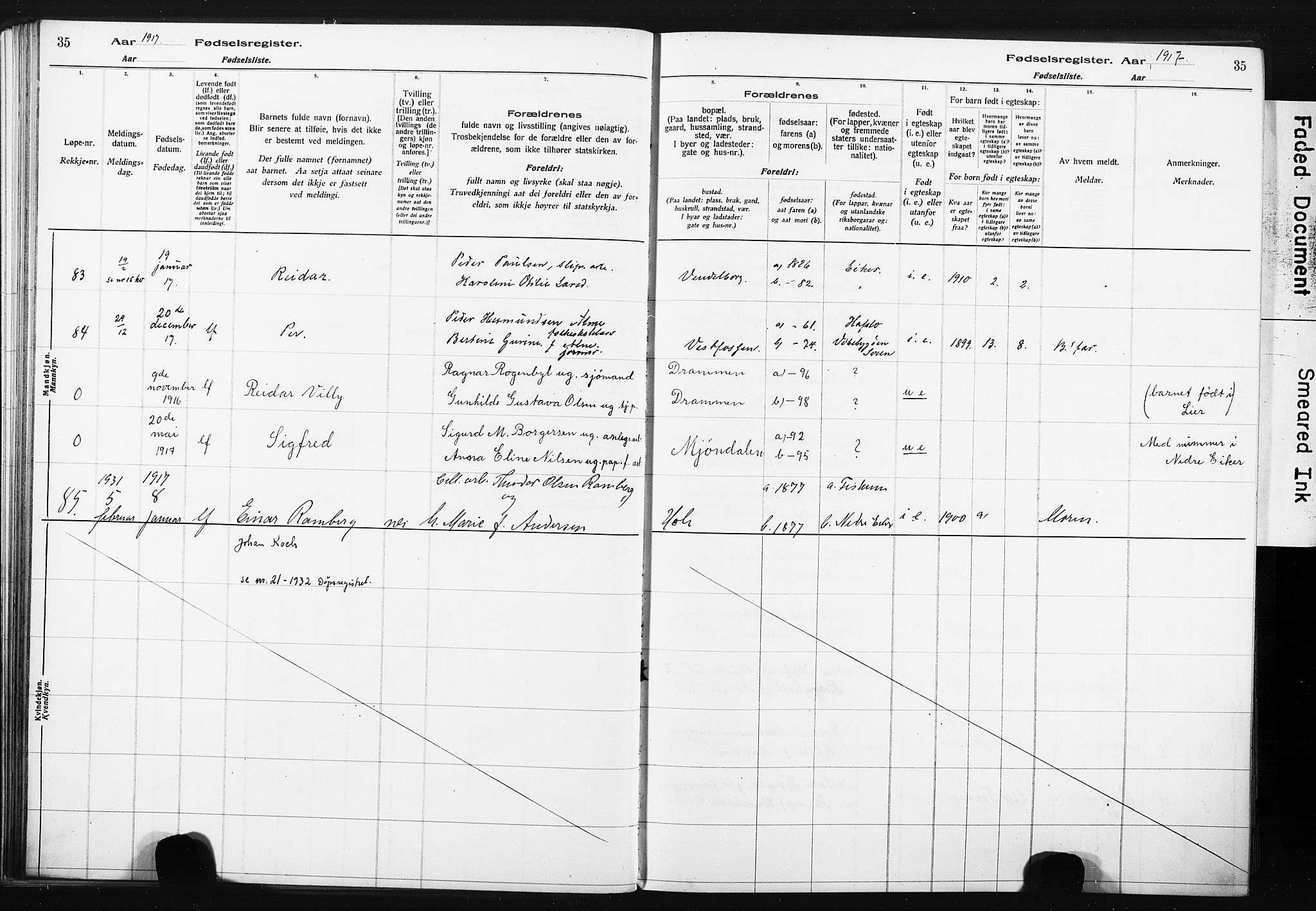 Eiker kirkebøker, SAKO/A-4/J/Ja/L0001: Birth register no. 1, 1916-1927, p. 35