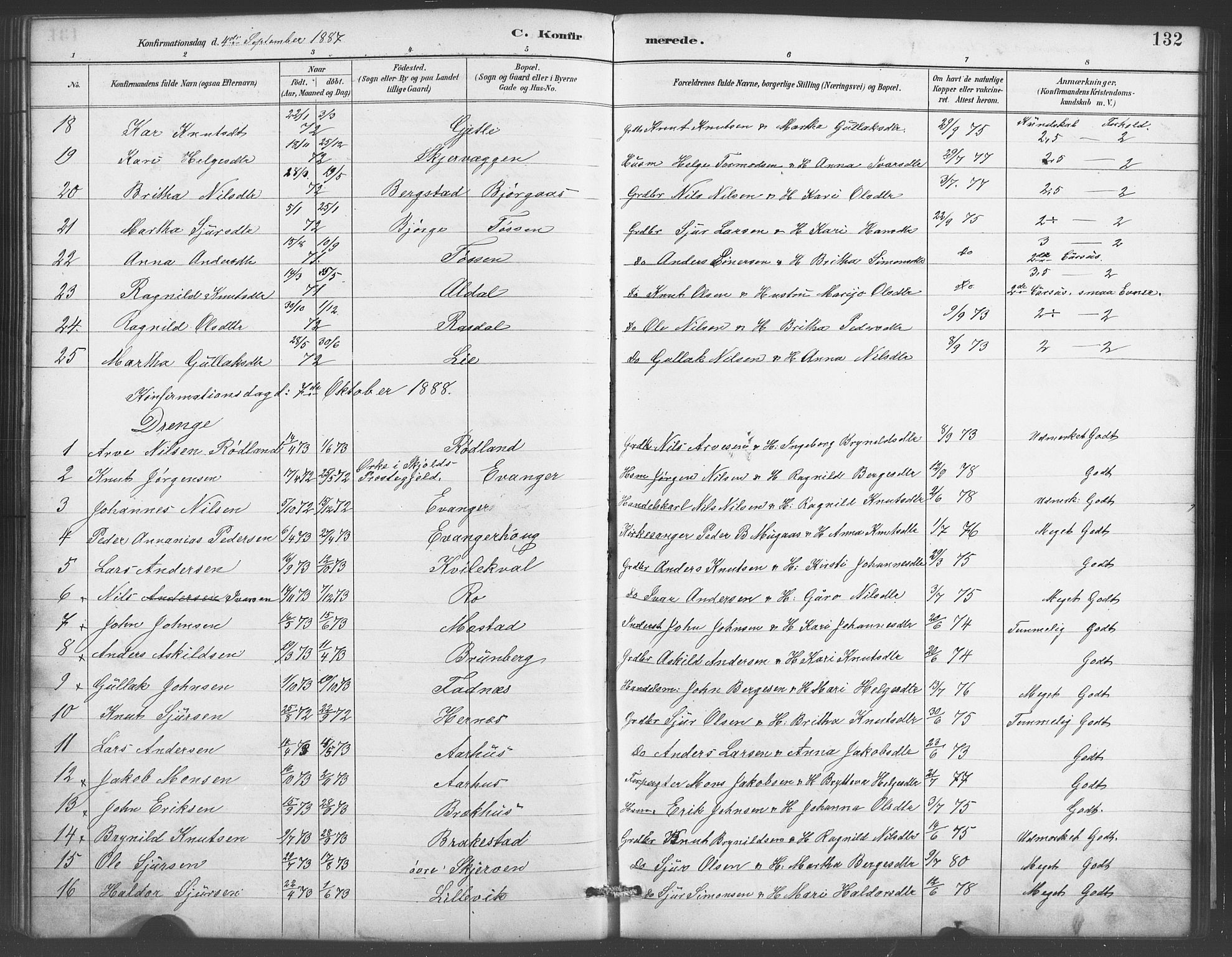 Evanger sokneprestembete, SAB/A-99924: Parish register (copy) no. A 4, 1887-1897, p. 132